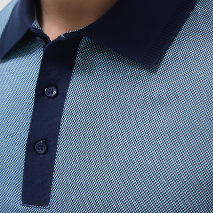 Bugatchi Two-Tone Bird's Eye Polo Shirt Navy