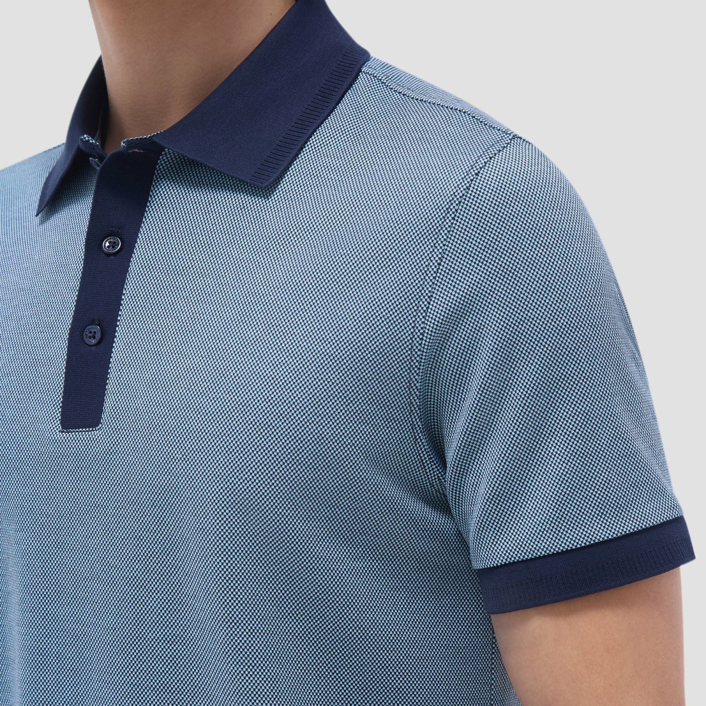 Bugatchi Two-Tone Bird's Eye Polo Shirt Navy