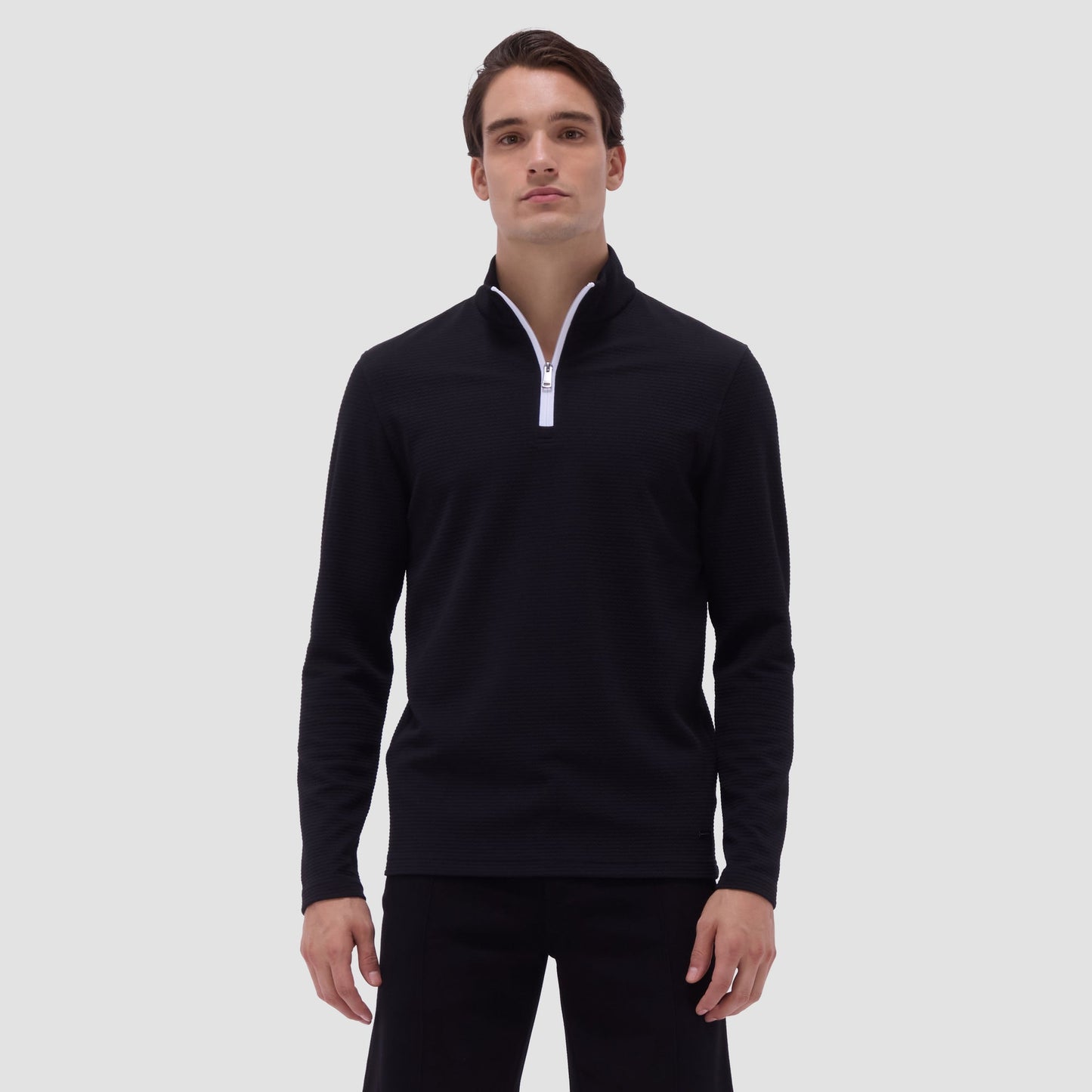 Bugatchi Textured Performance Quarter-Zip Pullover Black