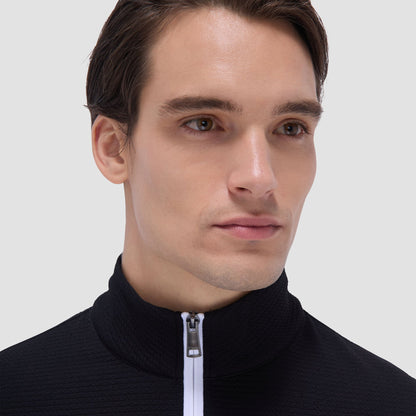 Bugatchi Textured Performance Quarter-Zip Pullover Black
