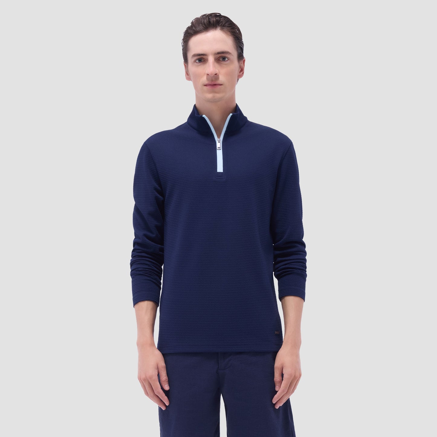 Bugatchi Textured Performance Quarter-Zip Pullover Navy