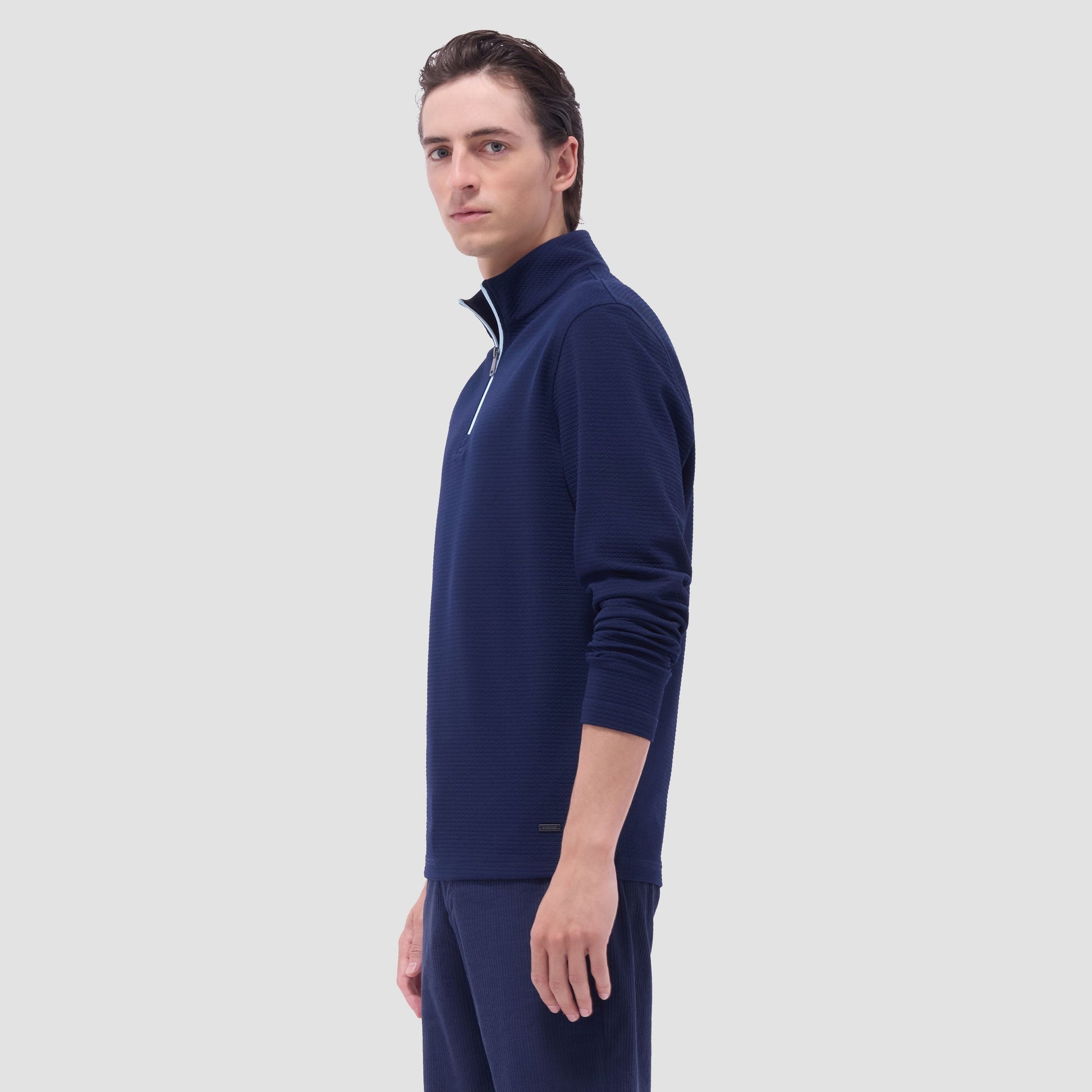 Bugatchi Textured Performance Quarter-Zip Pullover Navy