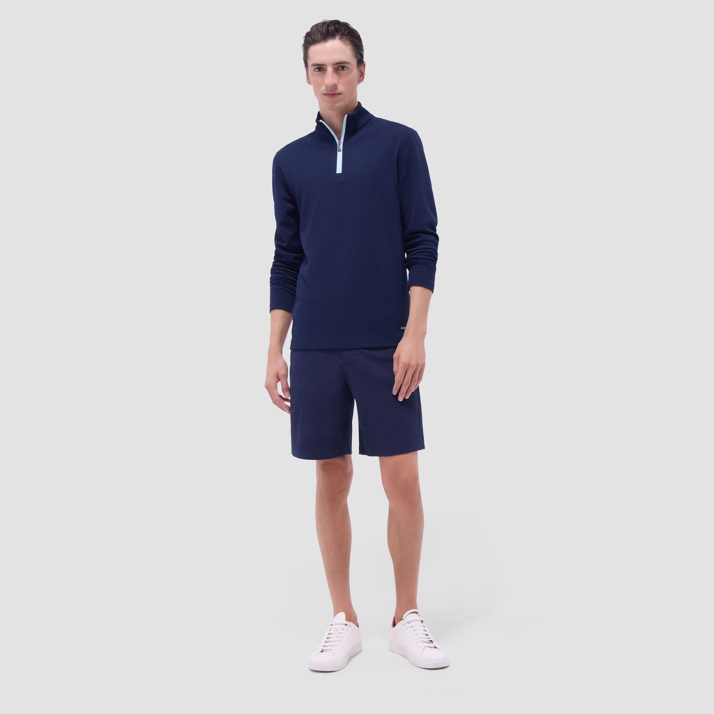 Bugatchi Textured Performance Quarter-Zip Pullover Navy