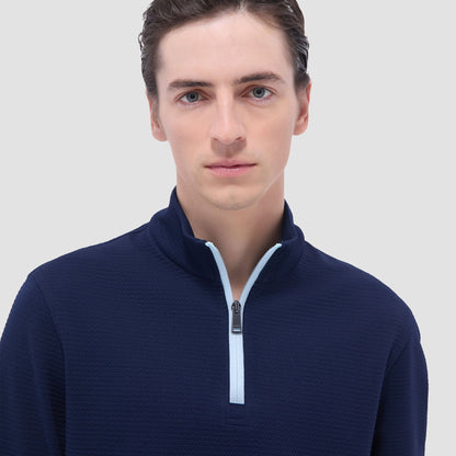 Bugatchi Textured Performance Quarter-Zip Pullover Navy