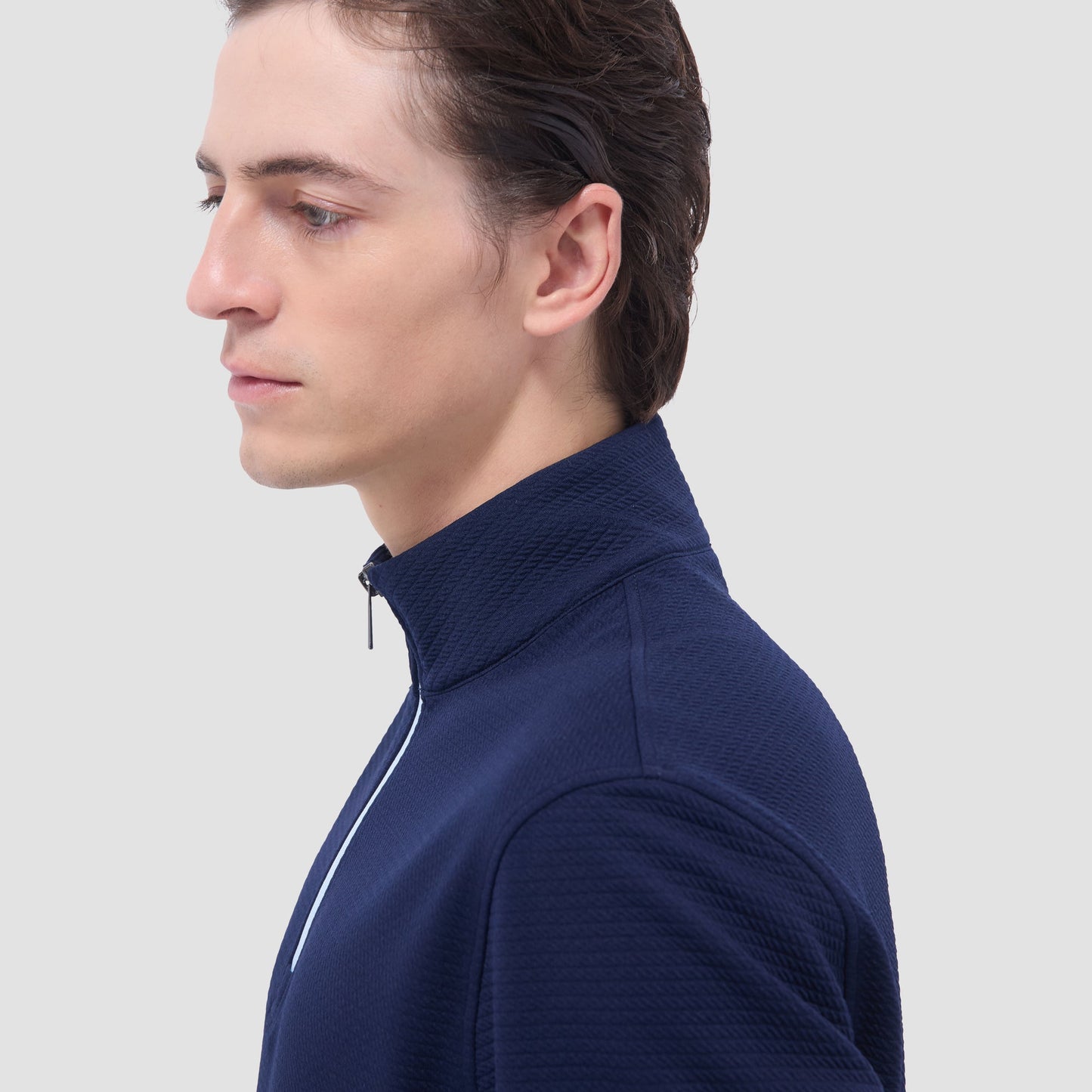 Bugatchi Textured Performance Quarter-Zip Pullover Navy