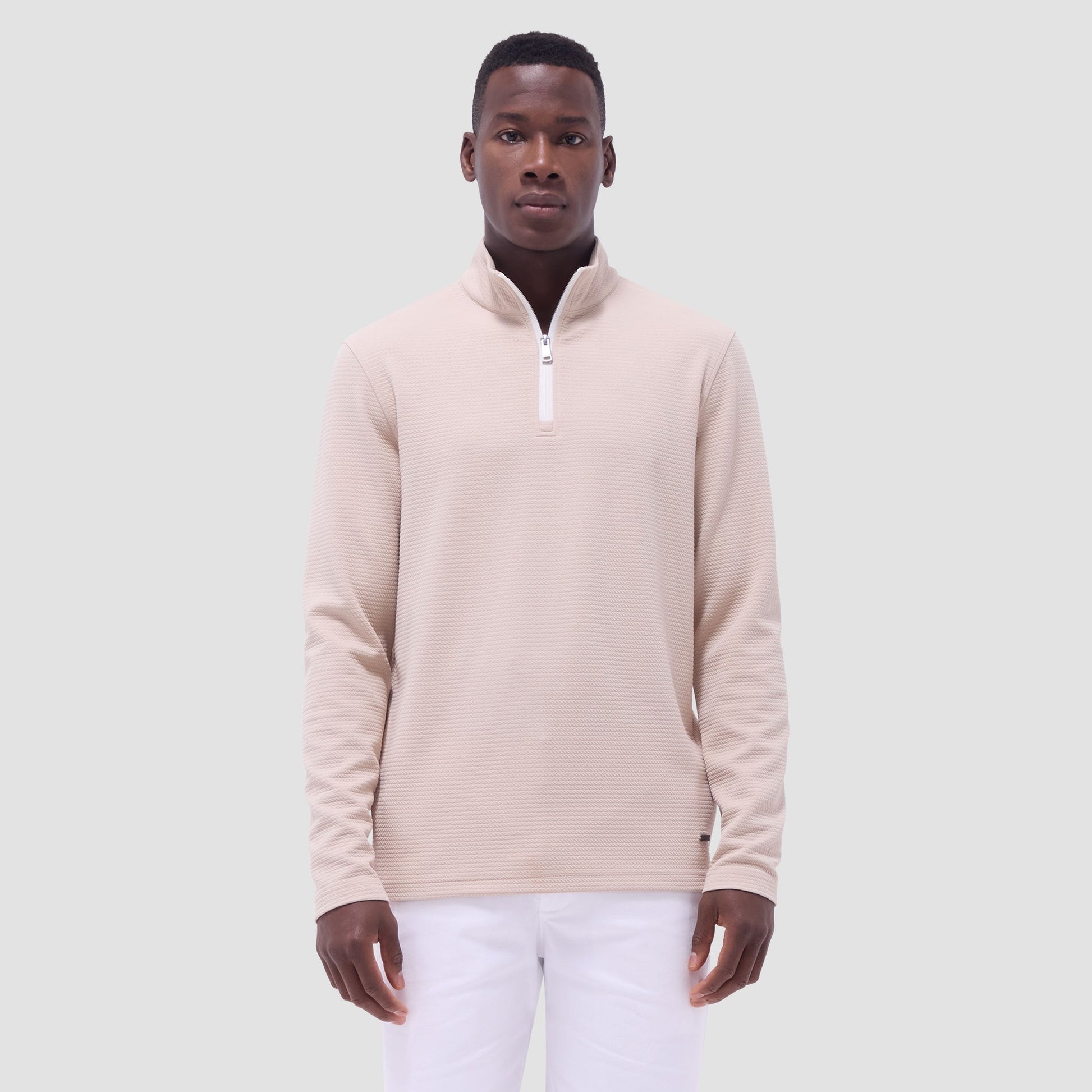 Bugatchi Textured Performance Quarter-Zip Pullover Sand