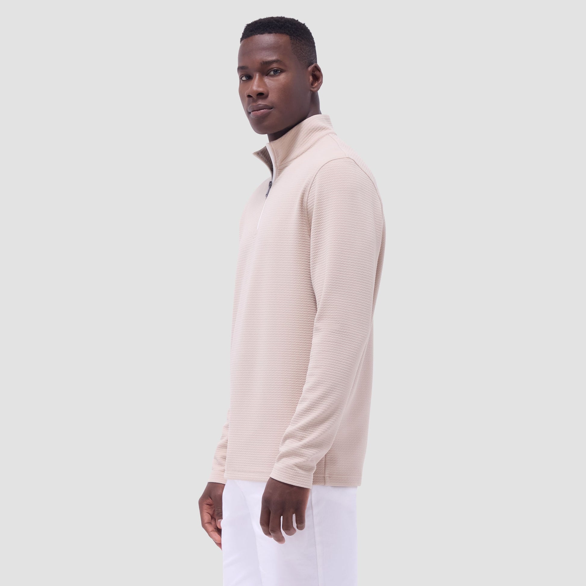 Bugatchi Textured Performance Quarter-Zip Pullover Sand