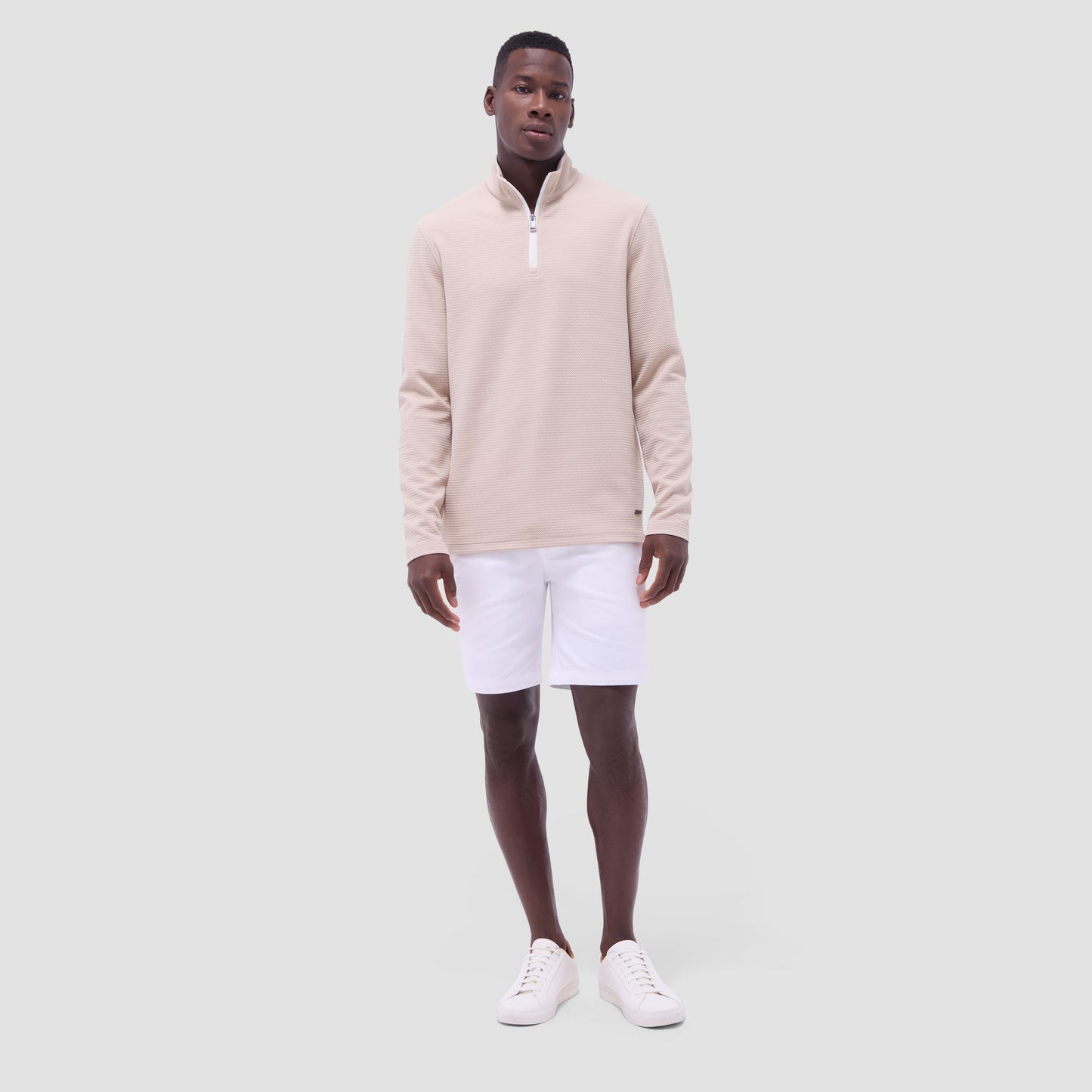 Bugatchi Textured Performance Quarter-Zip Pullover Sand