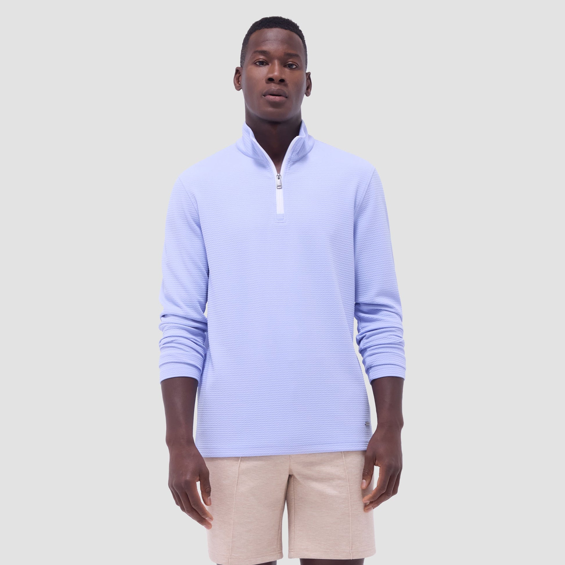Bugatchi Textured Performance Quarter-Zip Pullover Sky