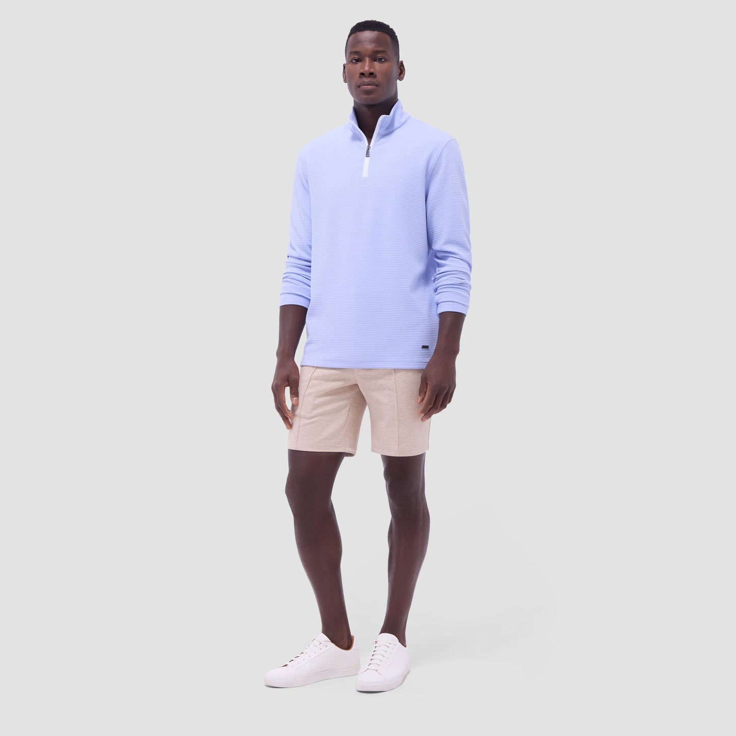 Bugatchi Textured Performance Quarter-Zip Pullover Sky