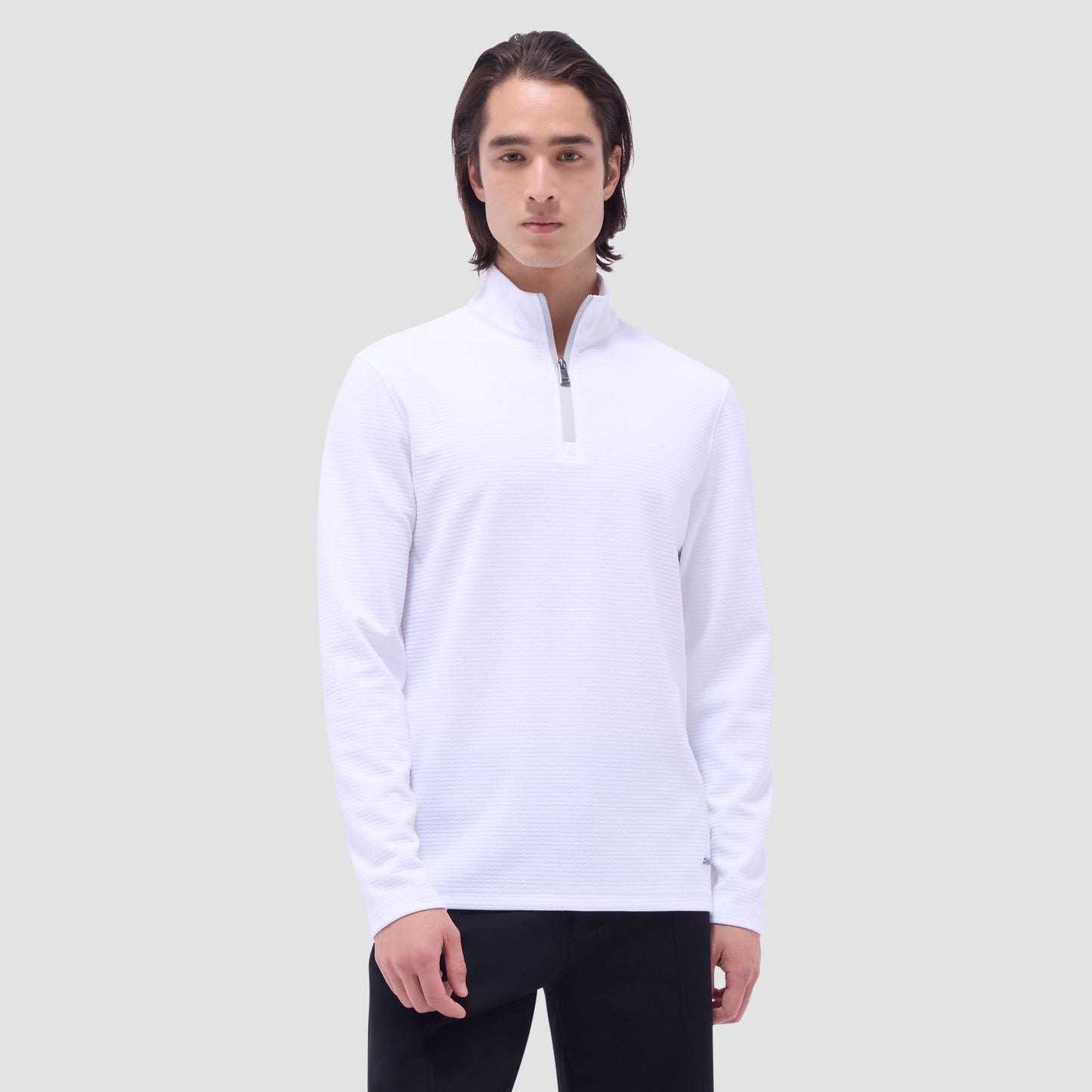 Bugatchi Textured Performance Quarter-Zip Pullover White