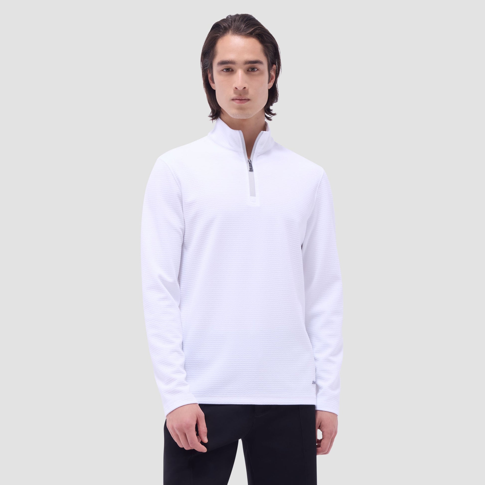 Bugatchi Textured Performance Quarter-Zip Pullover White