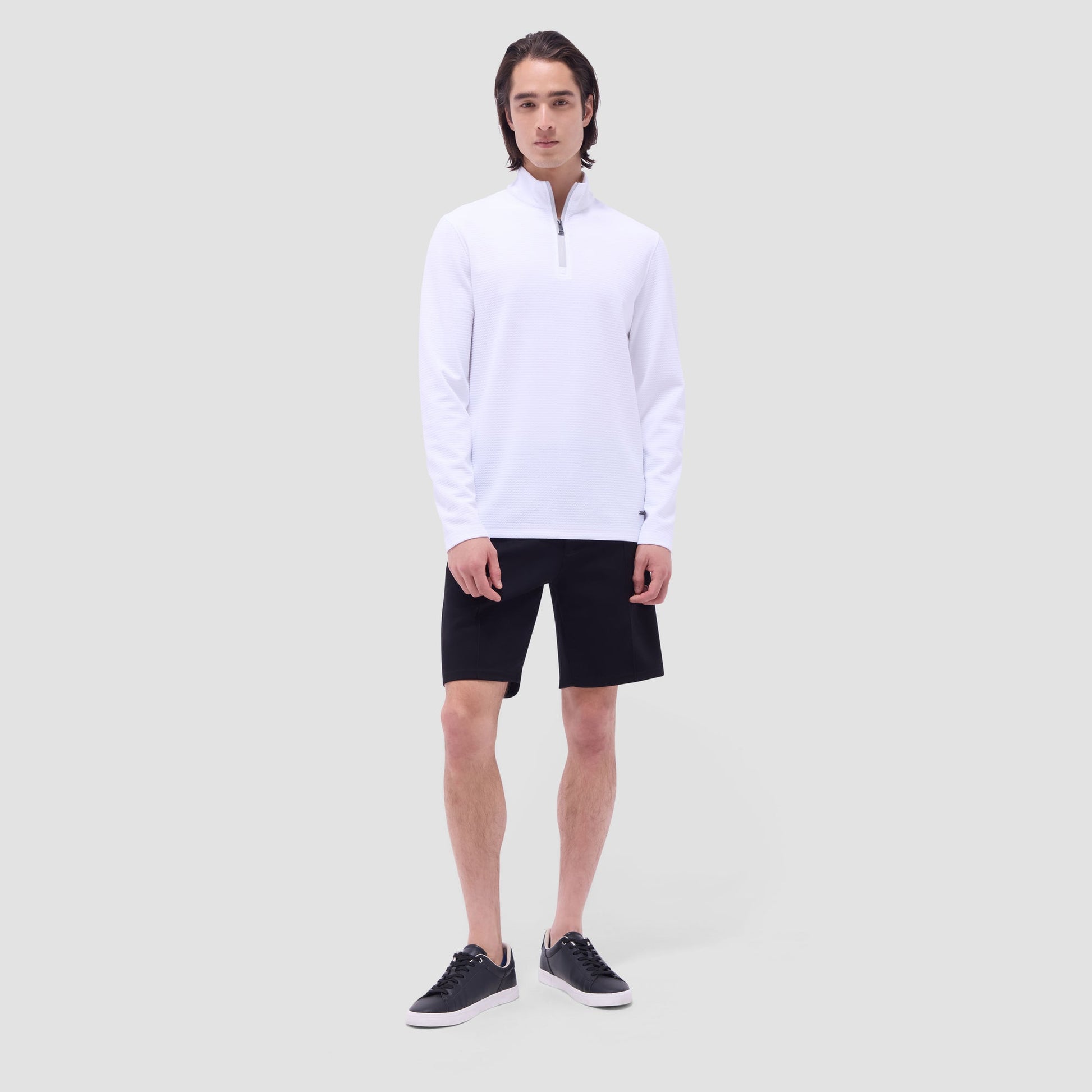 Bugatchi Textured Performance Quarter-Zip Pullover White