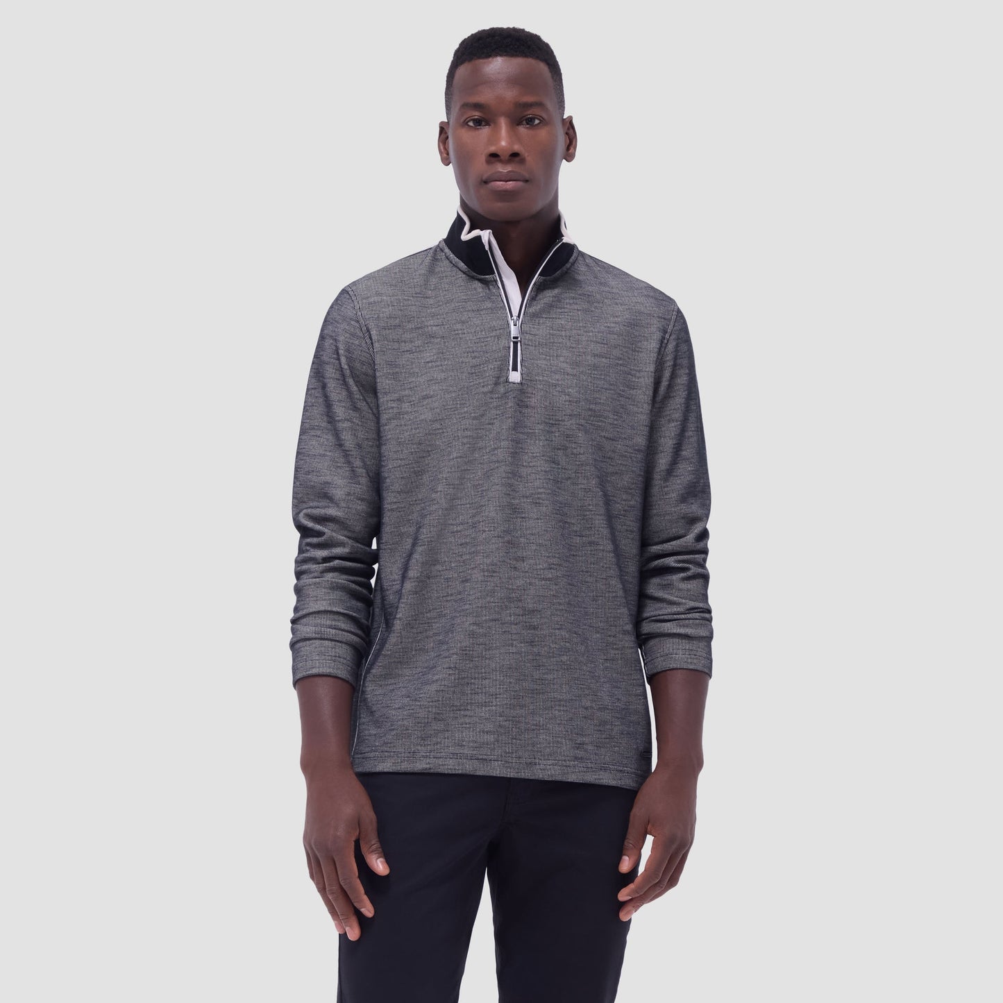 Bugatchi Jacquard Performance Quarter-Zip Pullover Black