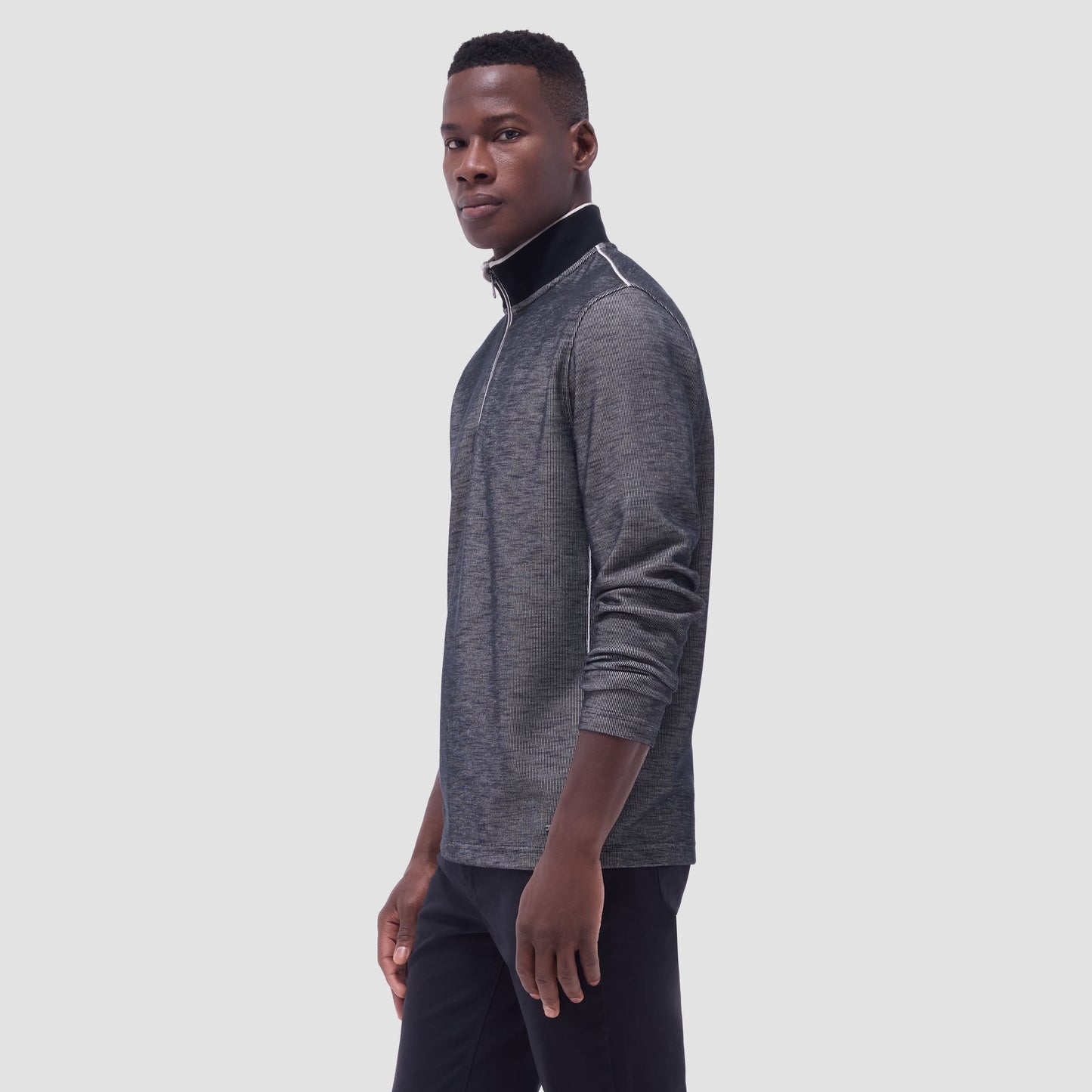 Bugatchi Jacquard Performance Quarter-Zip Pullover Black