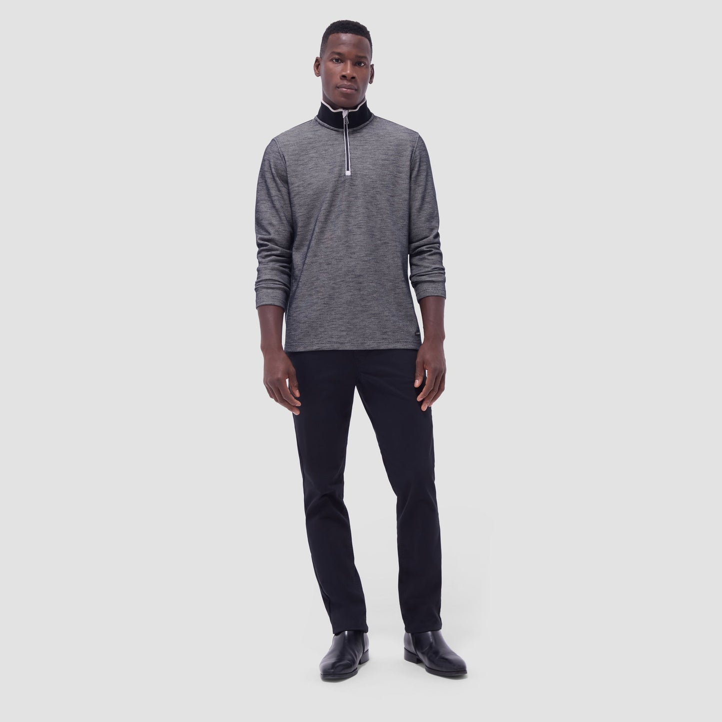 Bugatchi Jacquard Performance Quarter-Zip Pullover Black