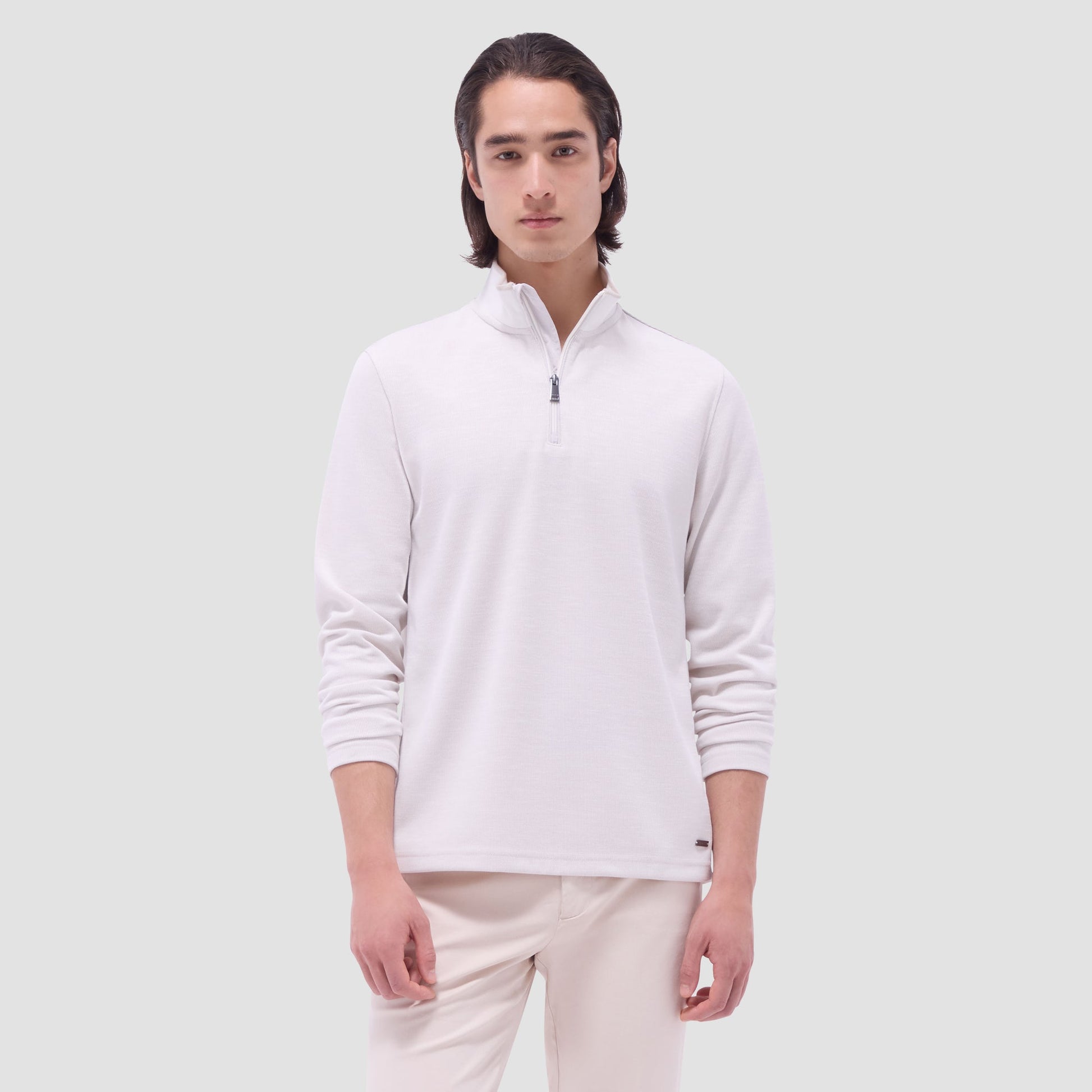 Bugatchi Jacquard Performance Quarter-Zip Pullover Chalk