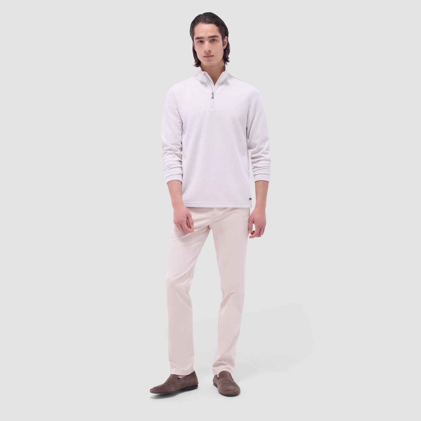 Bugatchi Jacquard Performance Quarter-Zip Pullover Chalk