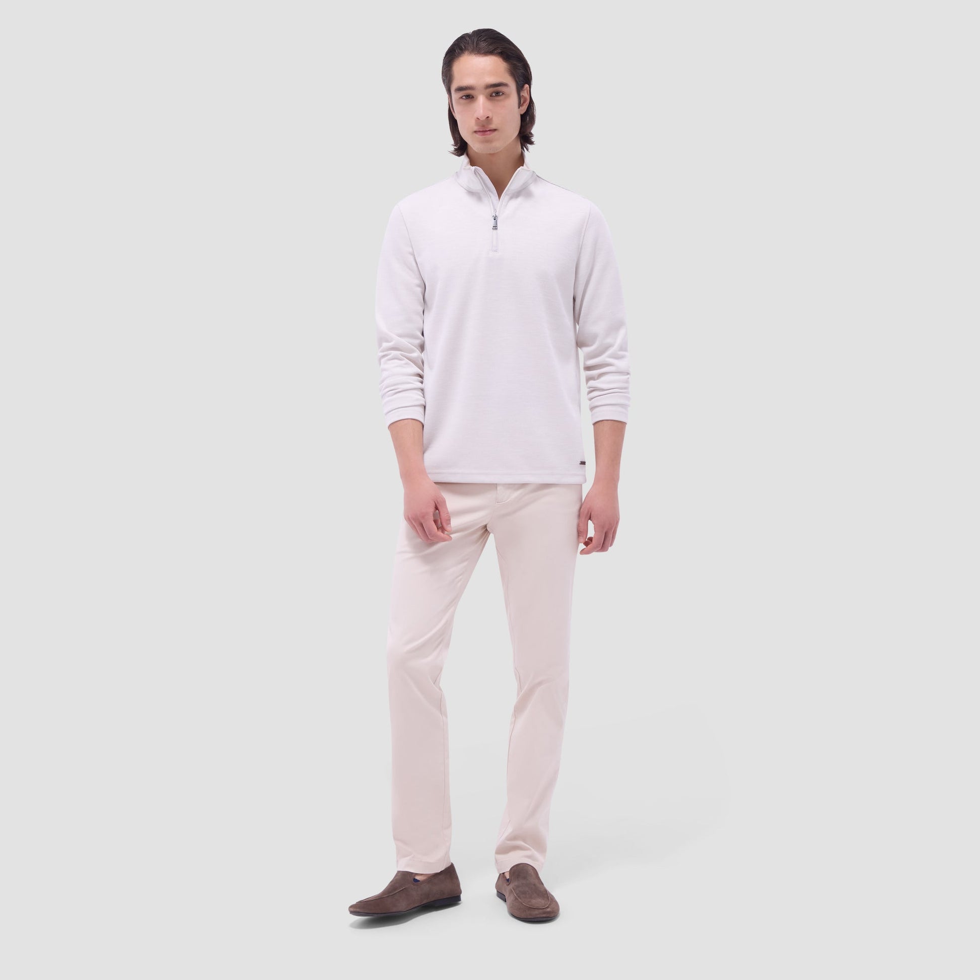 Bugatchi Jacquard Performance Quarter-Zip Pullover Chalk