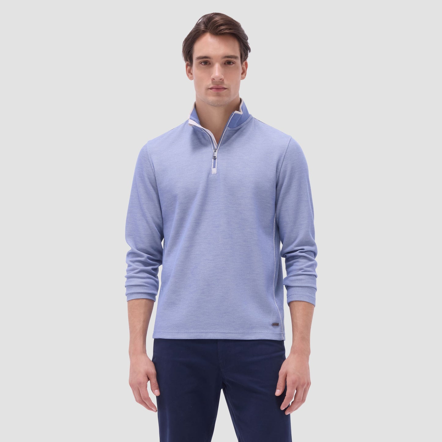 Bugatchi Jacquard Performance Quarter-Zip Pullover Cobalt