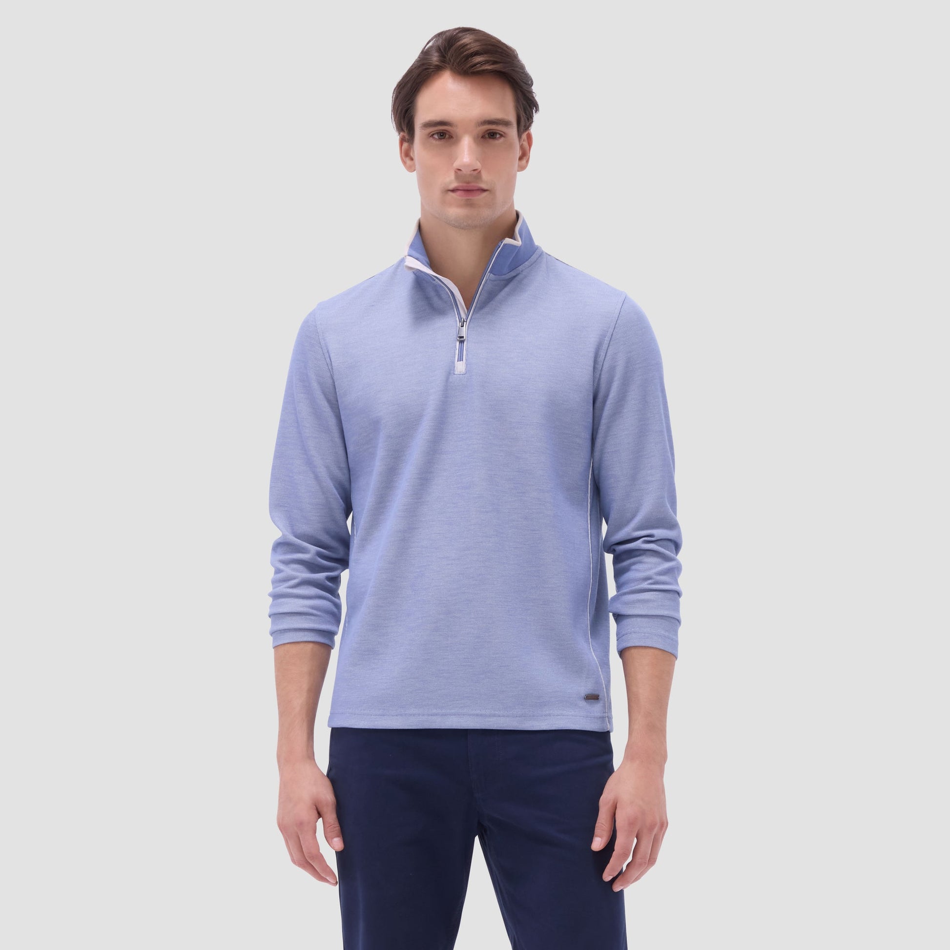 Bugatchi Jacquard Performance Quarter-Zip Pullover Cobalt