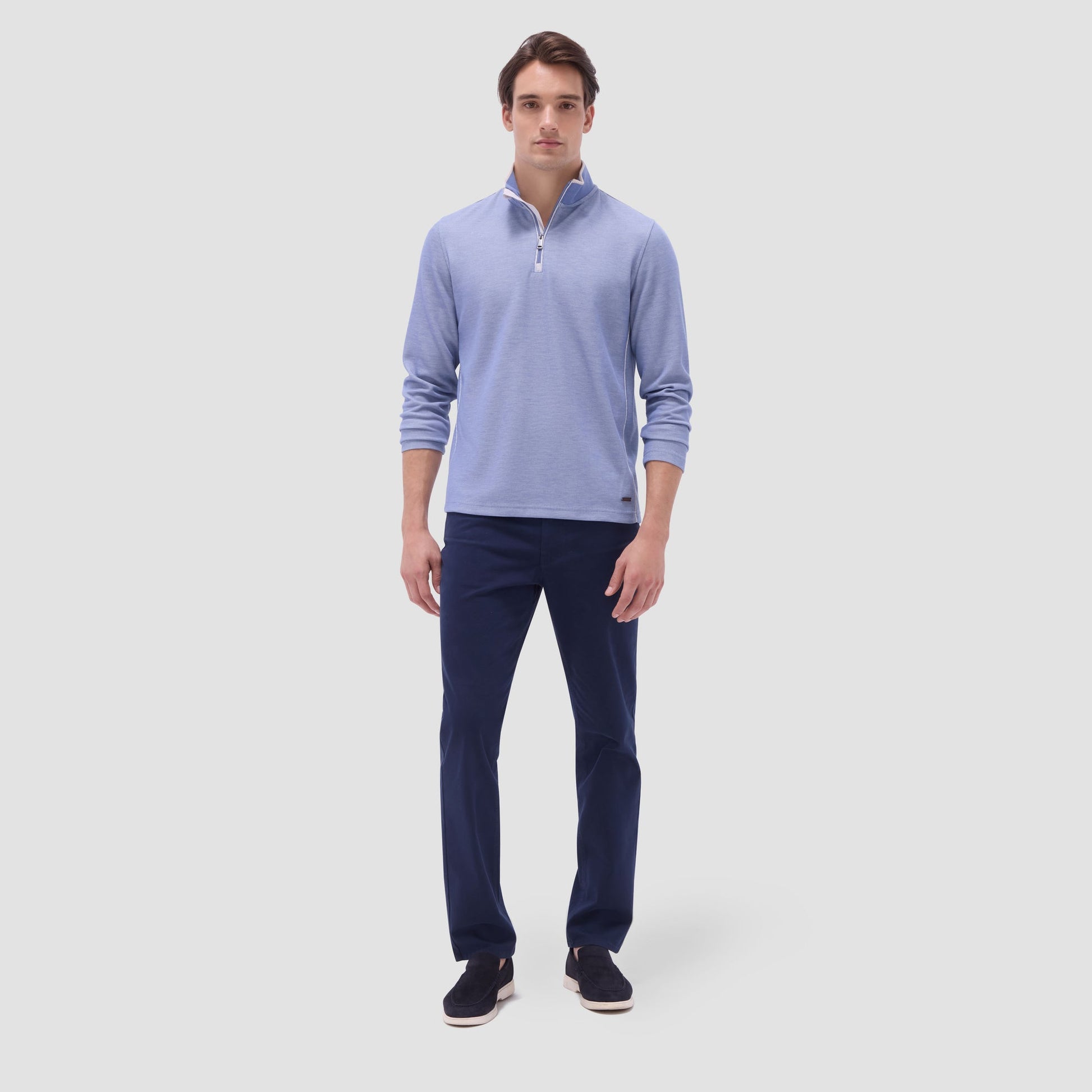 Bugatchi Jacquard Performance Quarter-Zip Pullover Cobalt