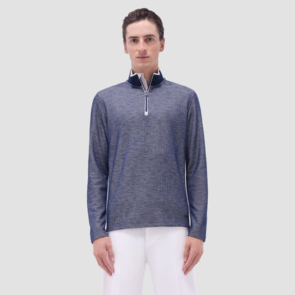 Bugatchi Jacquard Performance Quarter-Zip Pullover Navy