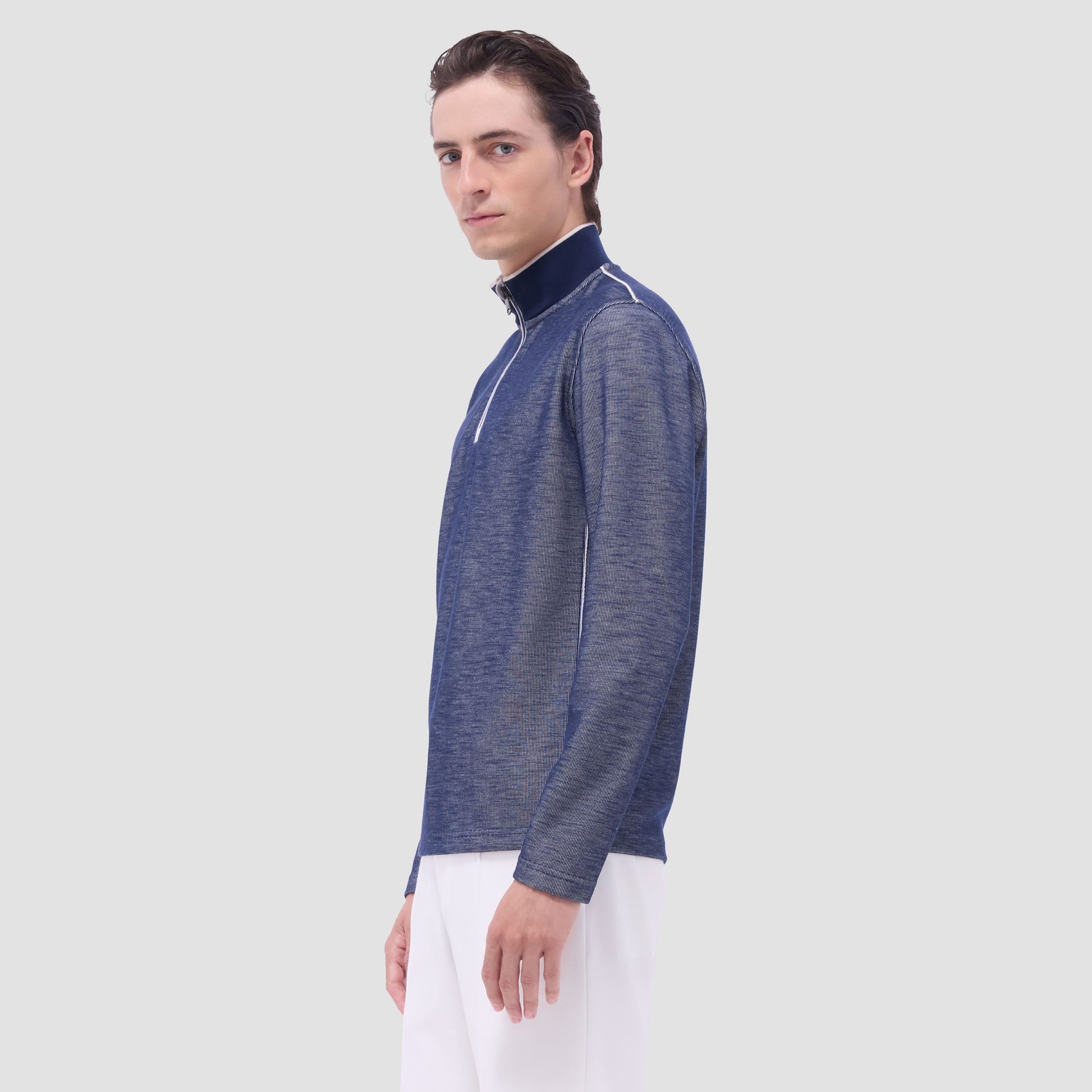 Bugatchi Jacquard Performance Quarter-Zip Pullover Navy