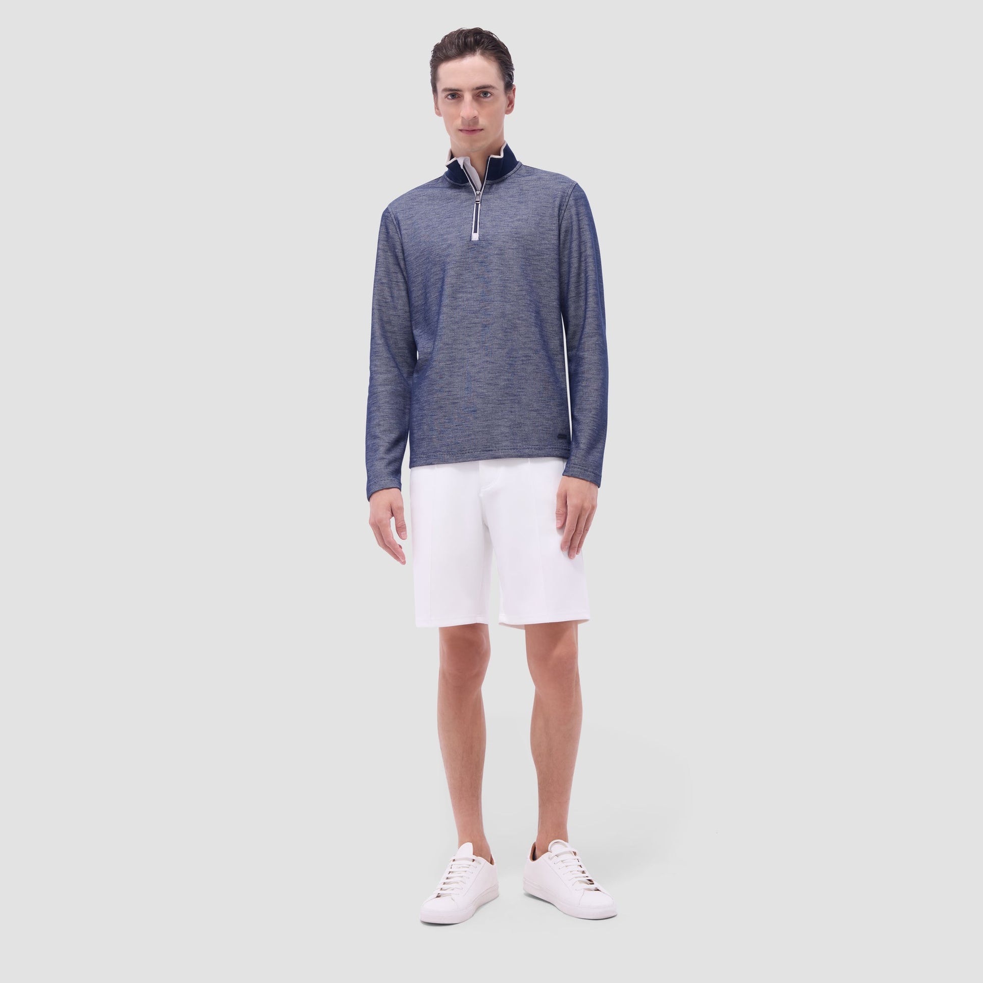 Bugatchi Jacquard Performance Quarter-Zip Pullover Navy