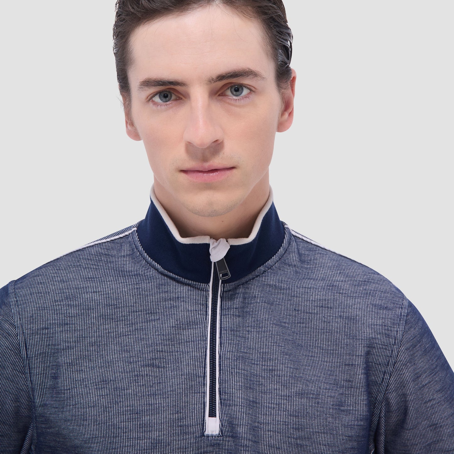 Bugatchi Jacquard Performance Quarter-Zip Pullover Navy