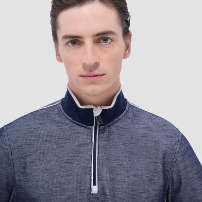 Bugatchi Jacquard Performance Quarter-Zip Pullover Navy