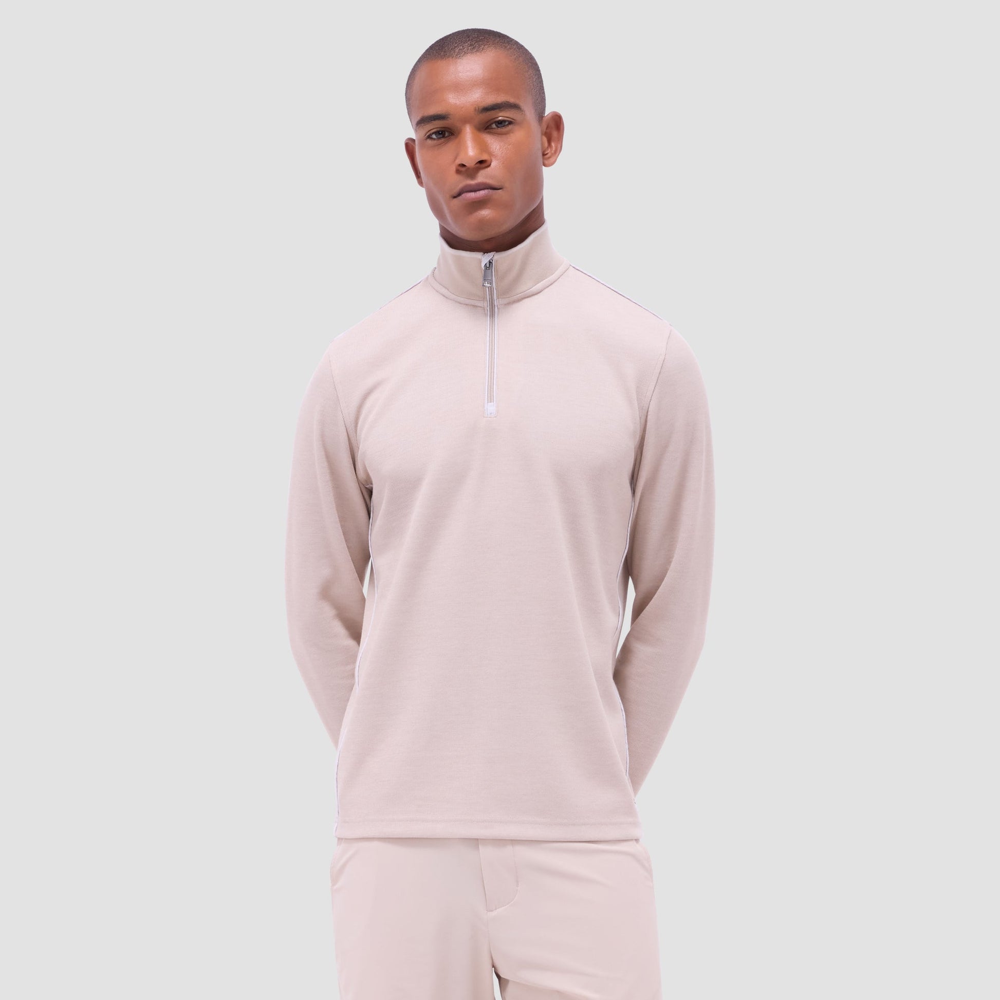 Bugatchi Jacquard Performance Quarter-Zip Pullover Sand
