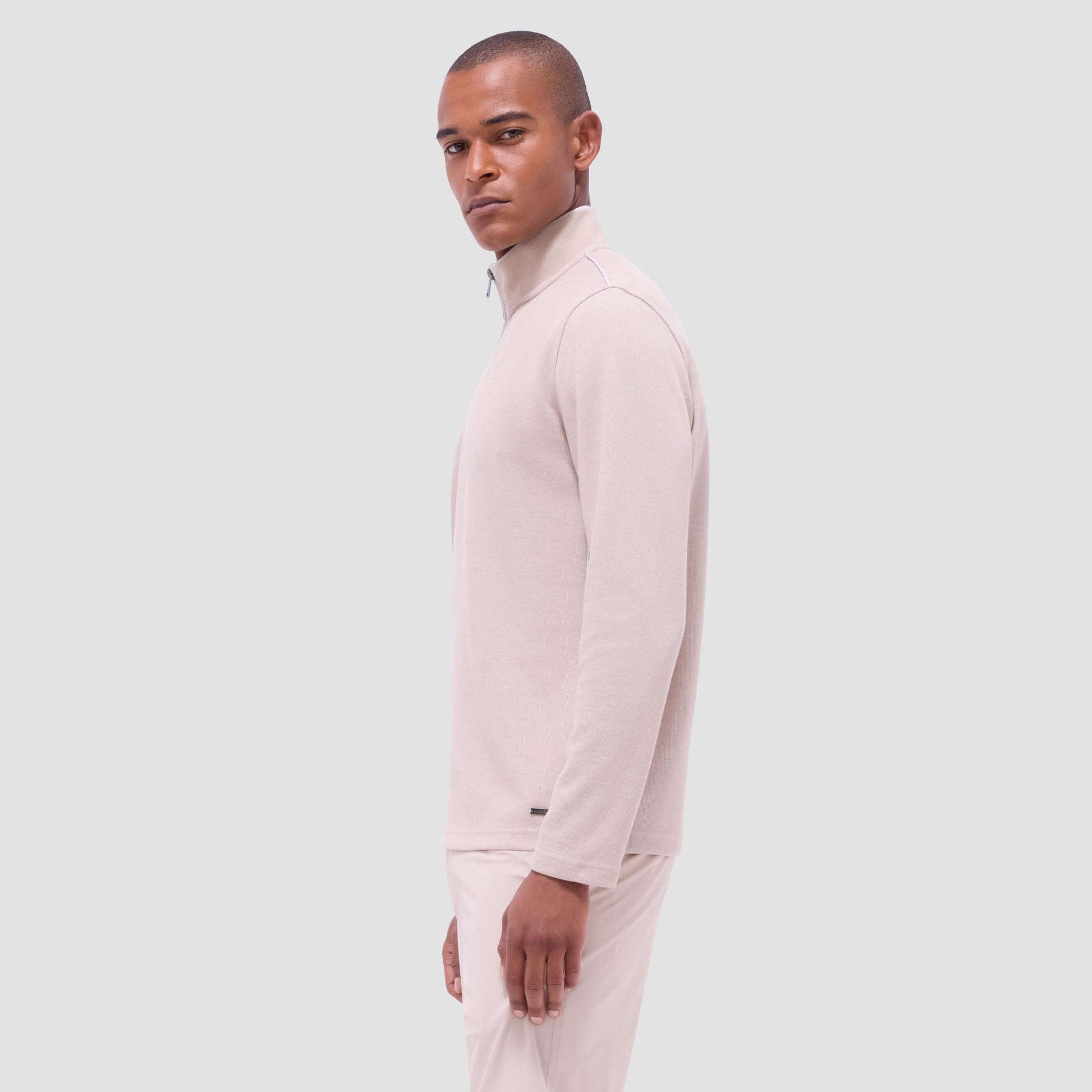 Bugatchi Jacquard Performance Quarter-Zip Pullover Sand