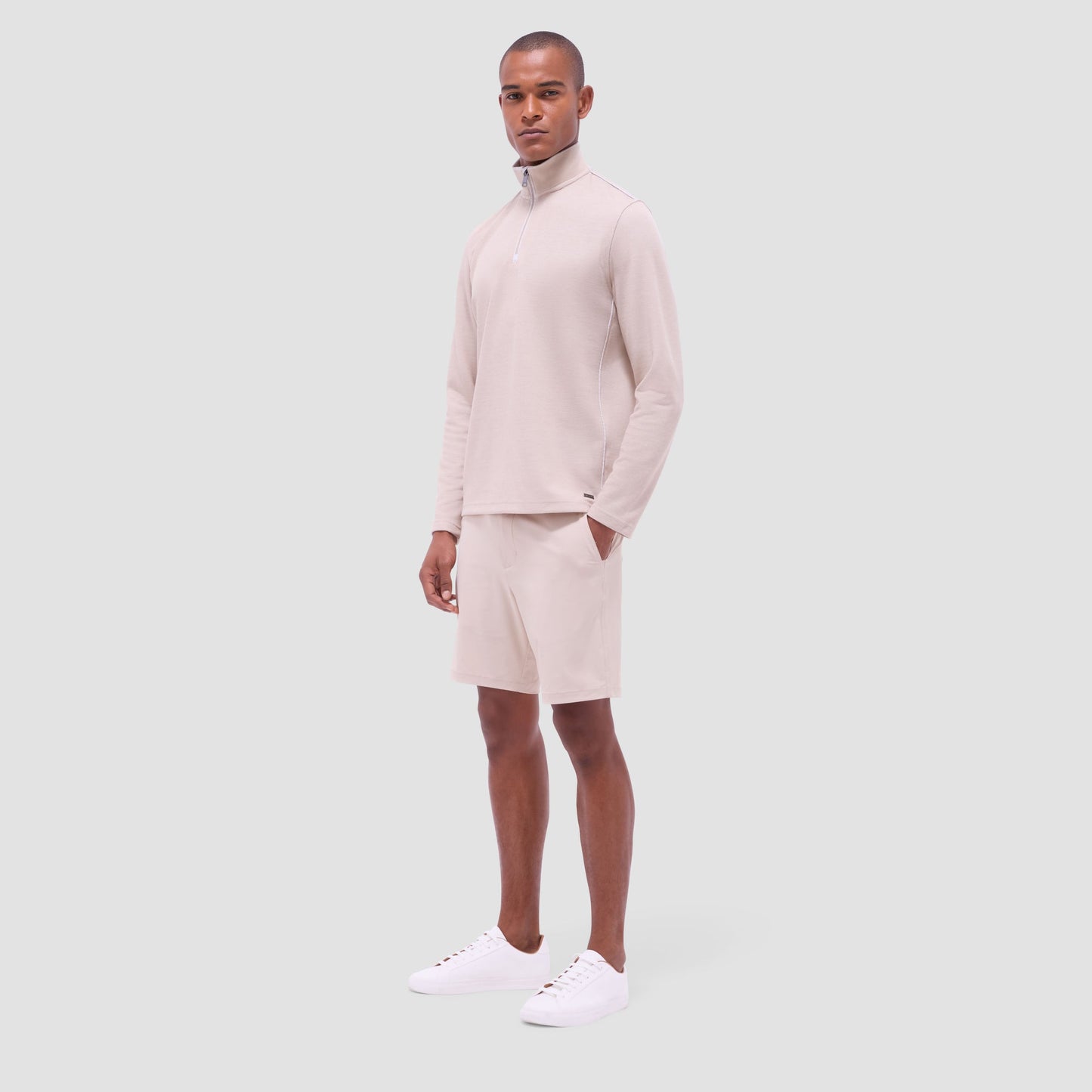 Bugatchi Jacquard Performance Quarter-Zip Pullover Sand