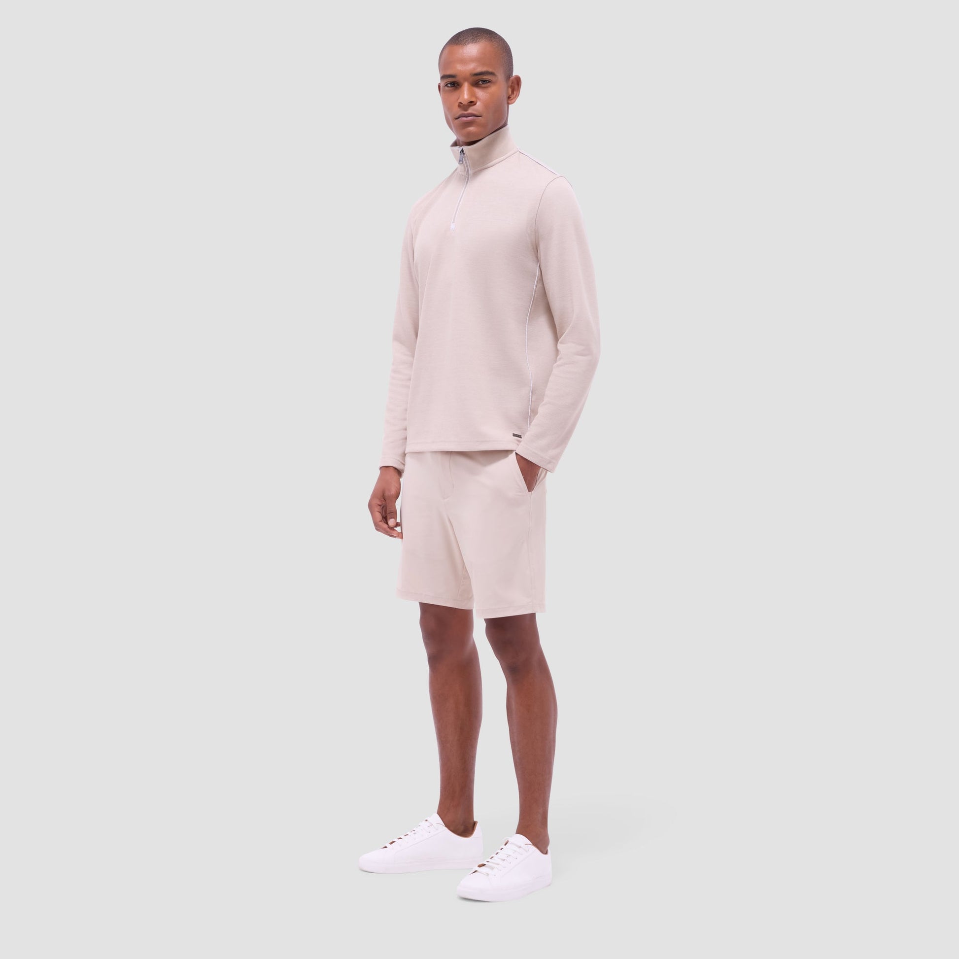 Bugatchi Jacquard Performance Quarter-Zip Pullover Sand
