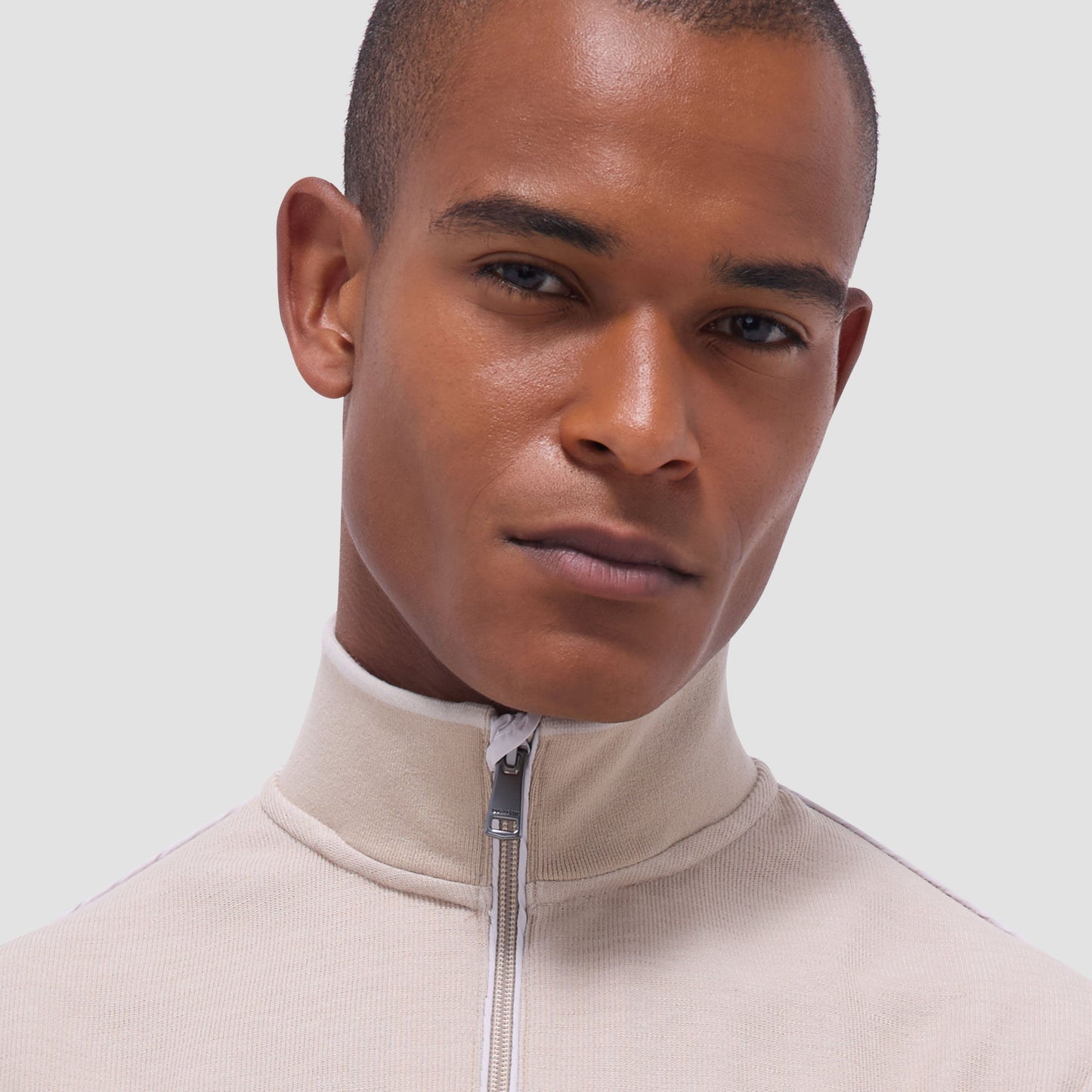 Bugatchi Jacquard Performance Quarter-Zip Pullover Sand