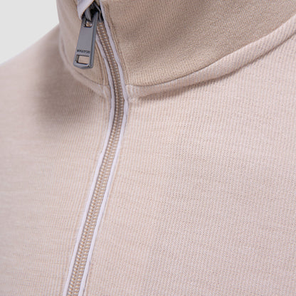 Bugatchi Jacquard Performance Quarter-Zip Pullover Sand