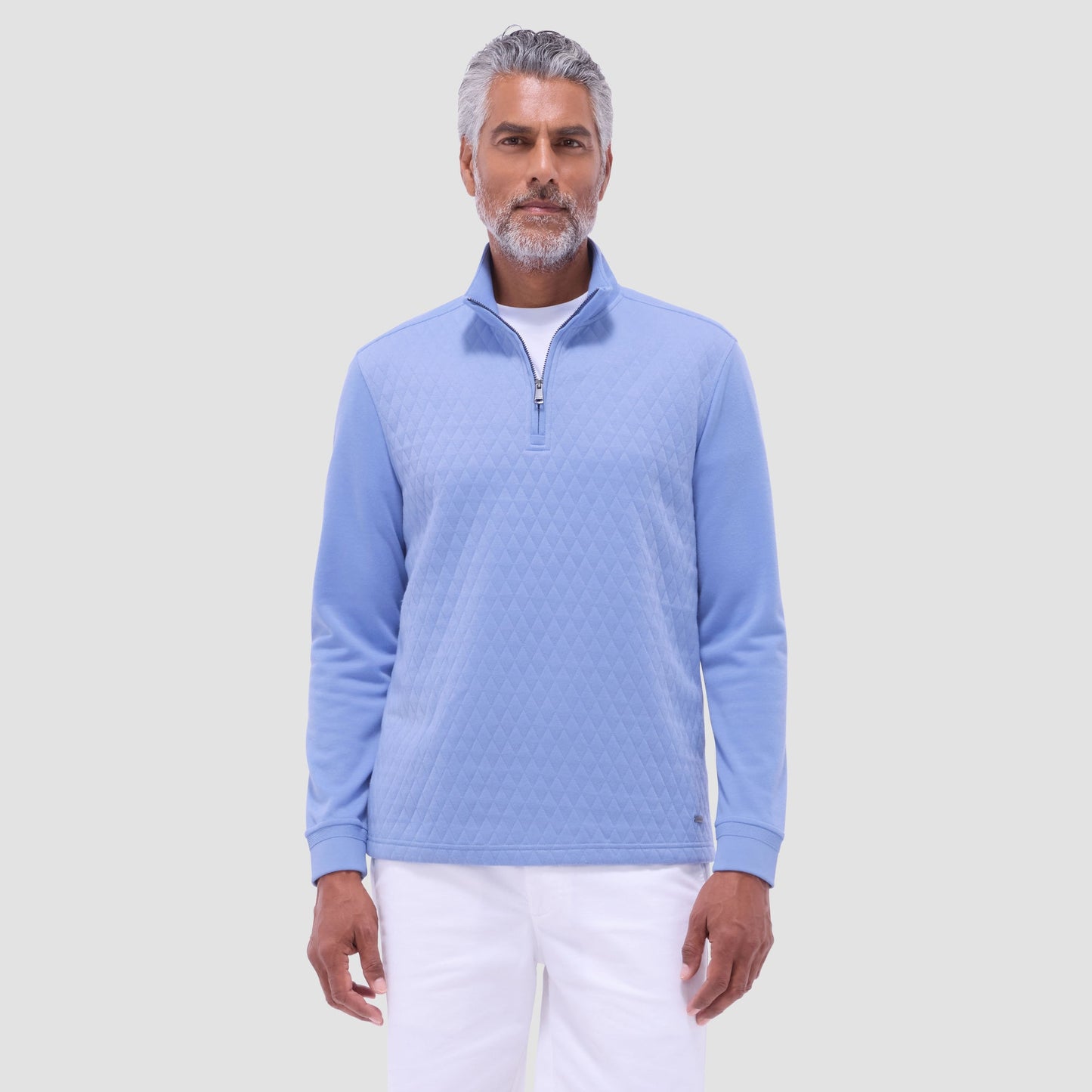 Bugatchi Diamond Quilt Performance Quarter-Zip Pullover Air Blue