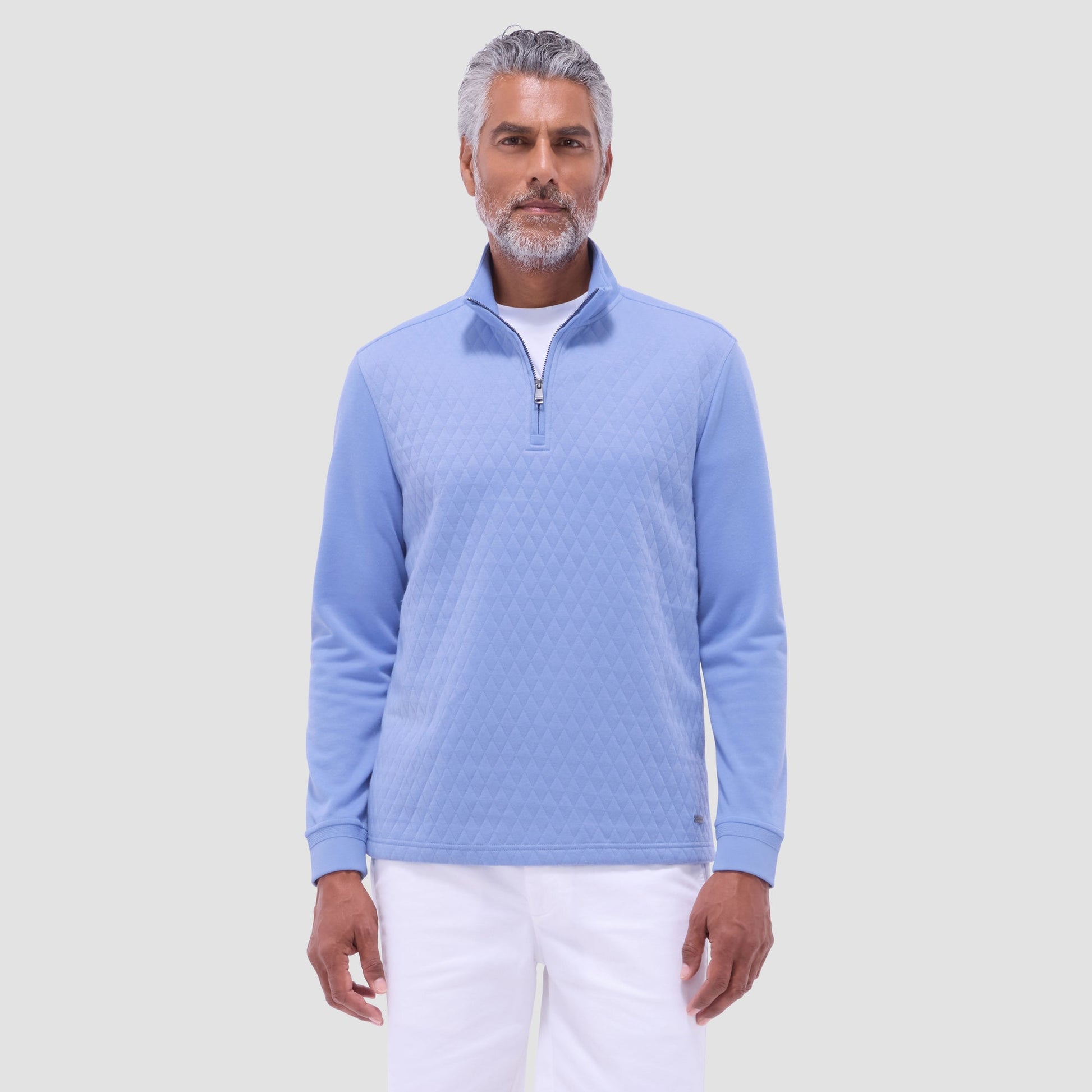Bugatchi Diamond Quilt Performance Quarter-Zip Pullover Air Blue