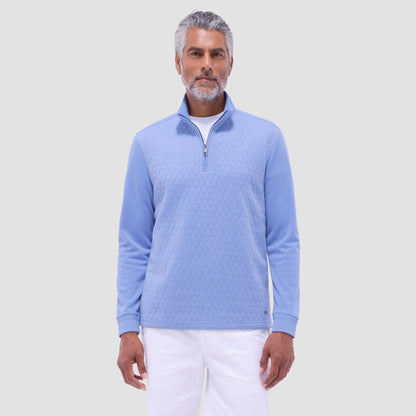 Bugatchi Diamond Quilt Performance Quarter-Zip Pullover Air Blue