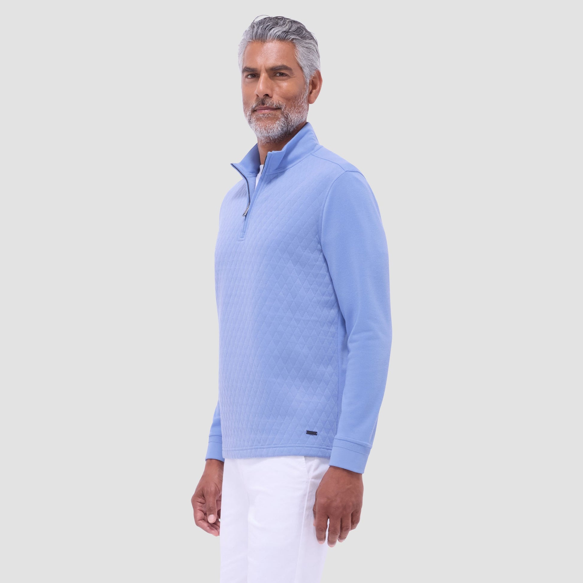 Bugatchi Diamond Quilt Performance Quarter-Zip Pullover Air Blue