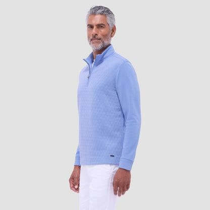 Bugatchi Diamond Quilt Performance Quarter-Zip Pullover Air Blue