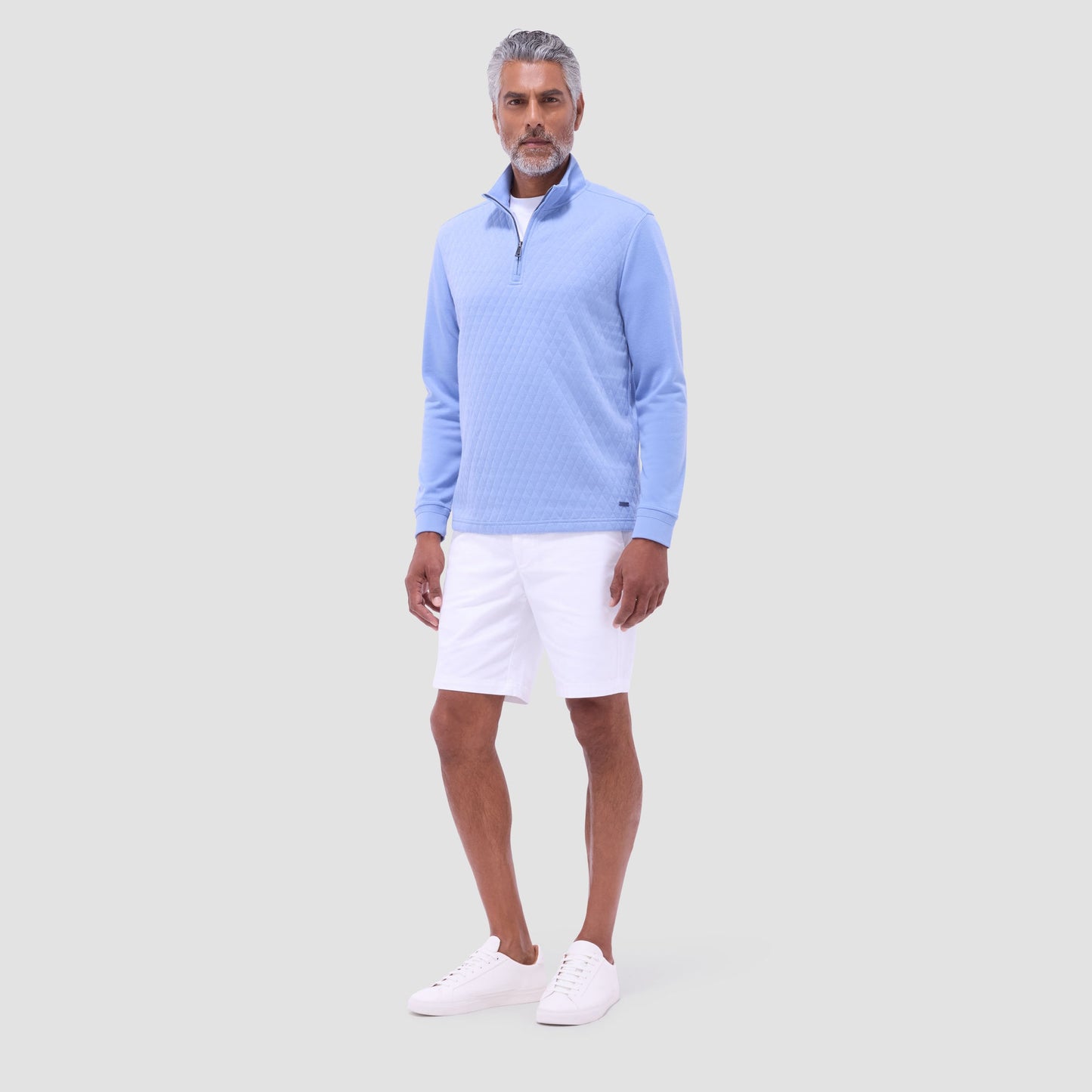 Bugatchi Diamond Quilt Performance Quarter-Zip Pullover Air Blue