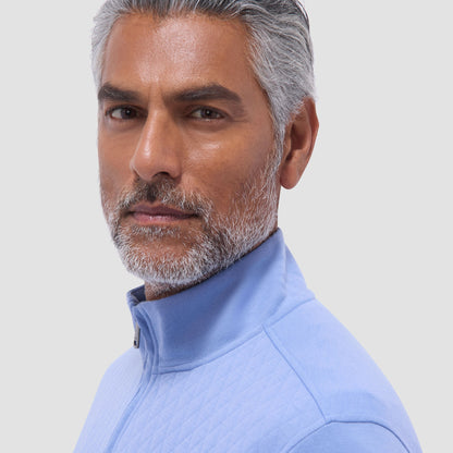 Bugatchi Diamond Quilt Performance Quarter-Zip Pullover Air Blue