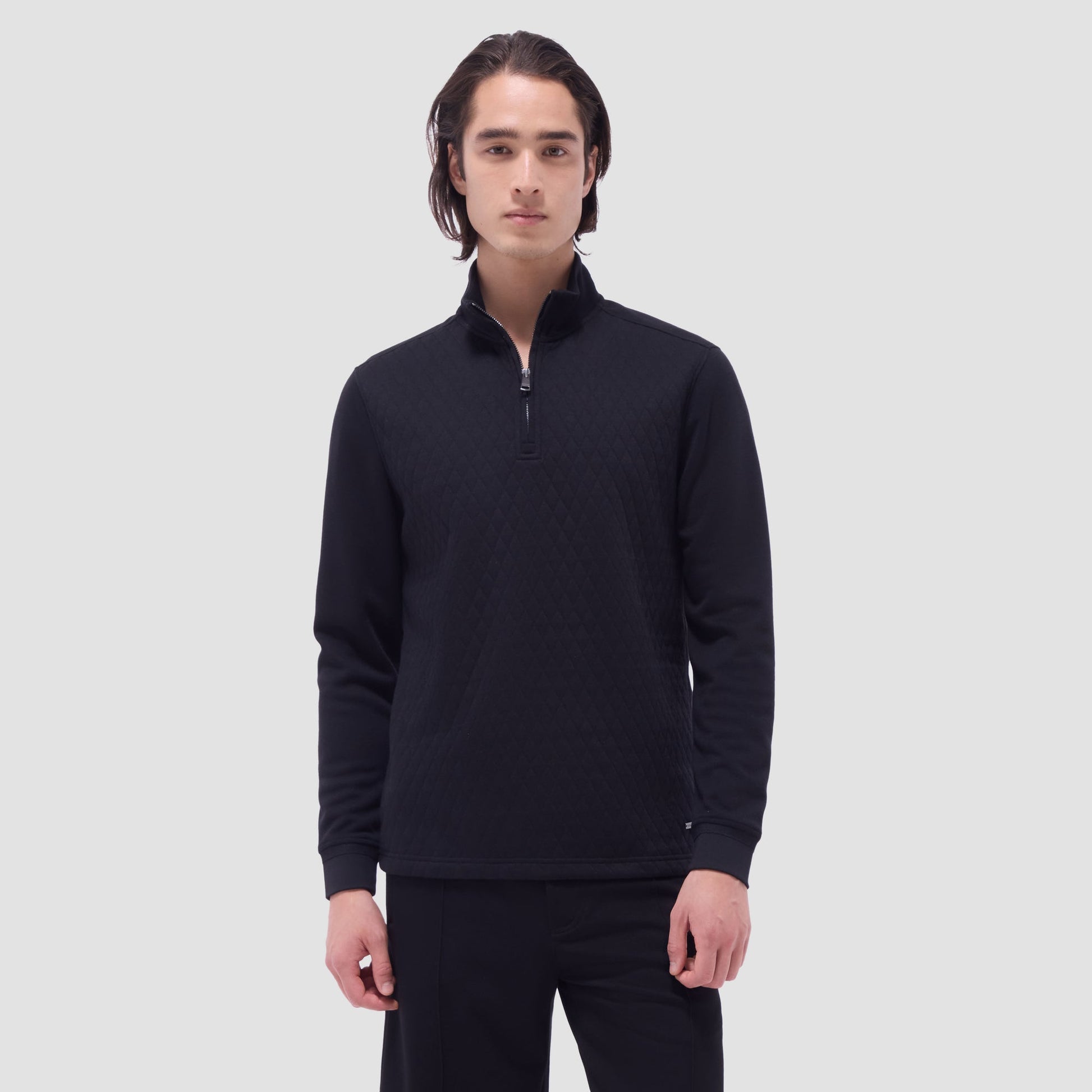 Bugatchi Diamond Quilt Performance Quarter-Zip Pullover Black