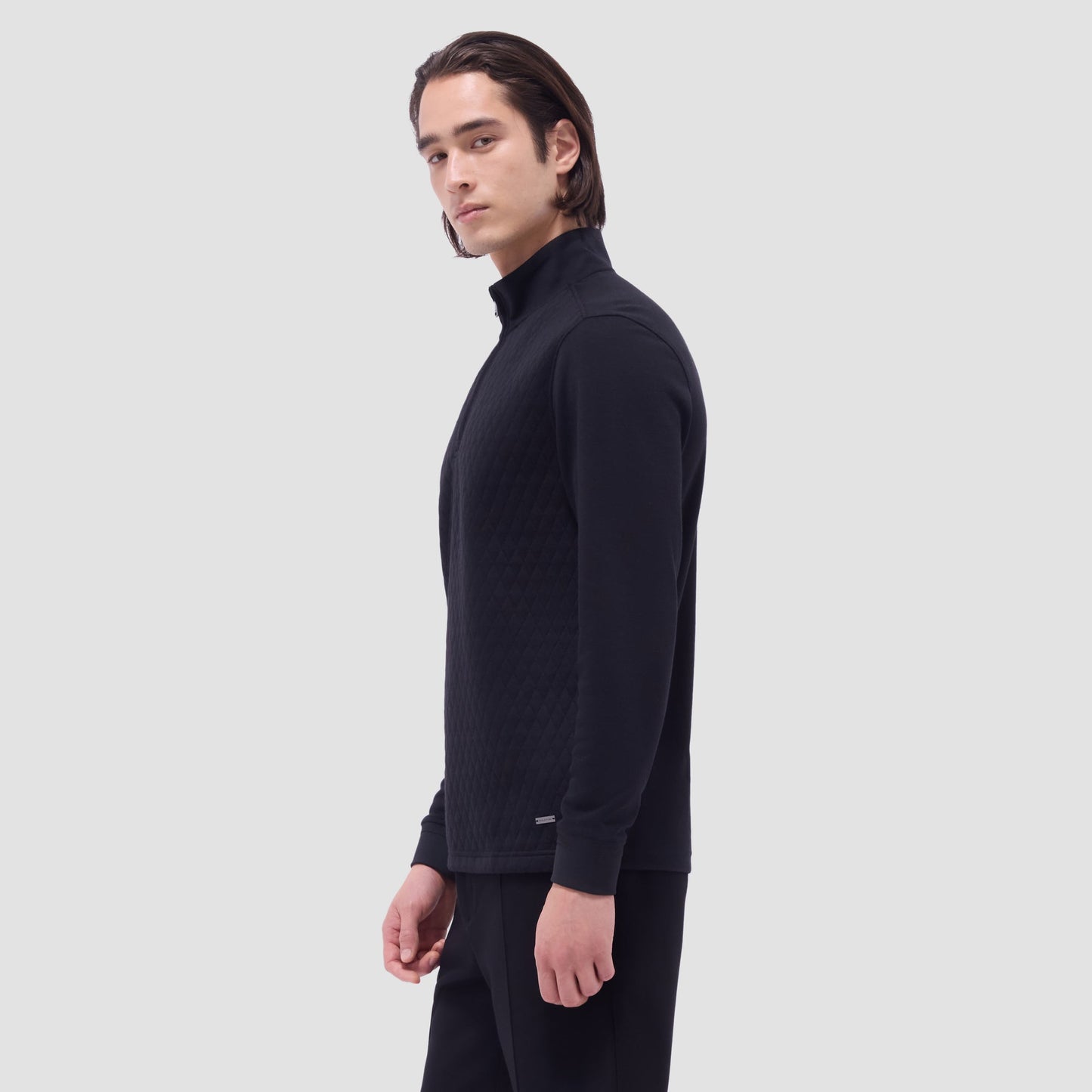Bugatchi Diamond Quilt Performance Quarter-Zip Pullover Black