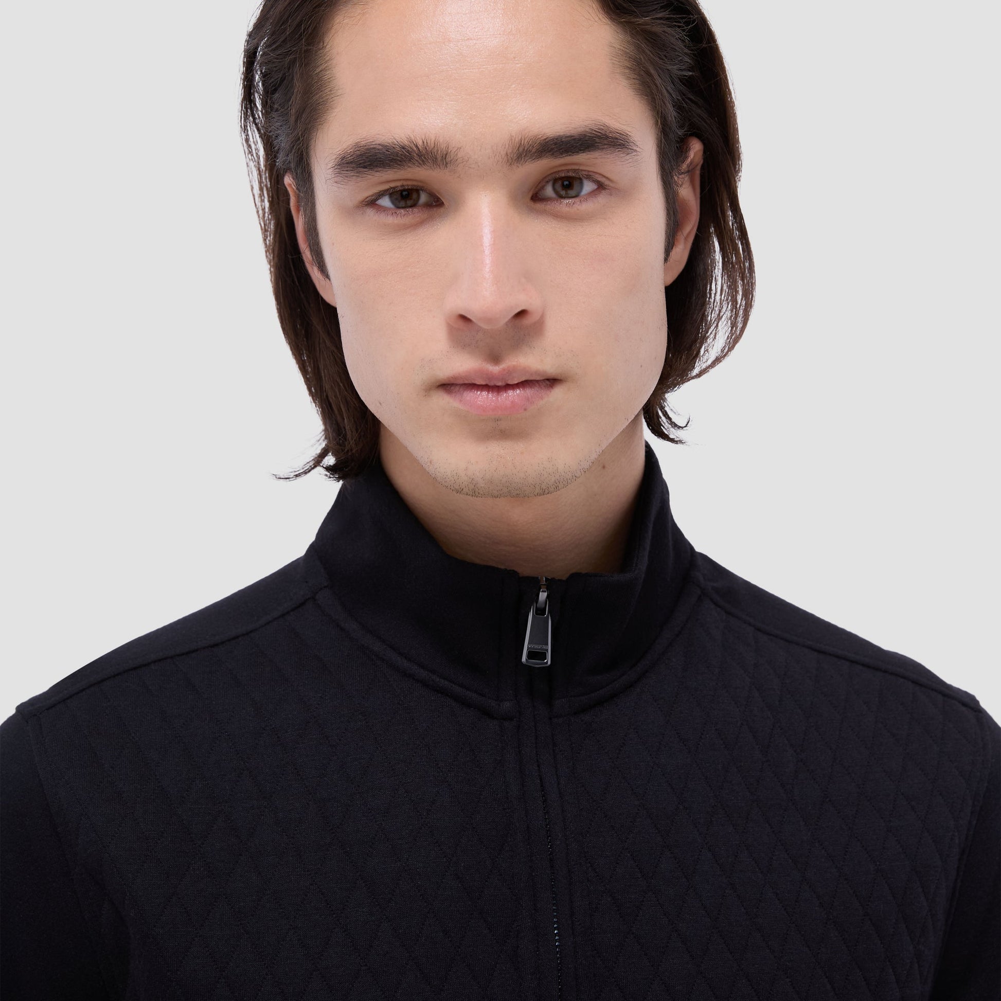 Bugatchi Diamond Quilt Performance Quarter-Zip Pullover Black