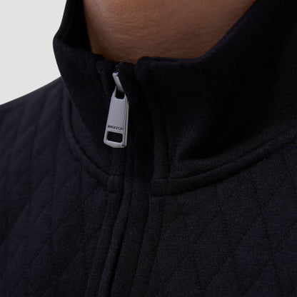 Bugatchi Diamond Quilt Performance Quarter-Zip Pullover Black