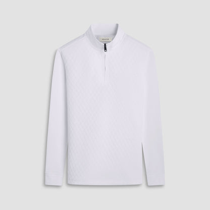 Bugatchi Diamond Quilt Performance Quarter-Zip Pullover Chalk