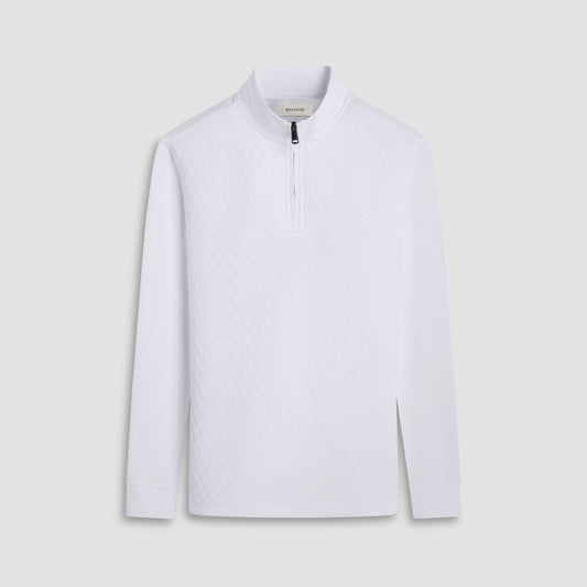 Bugatchi Diamond Quilt Performance Quarter-Zip Pullover Chalk